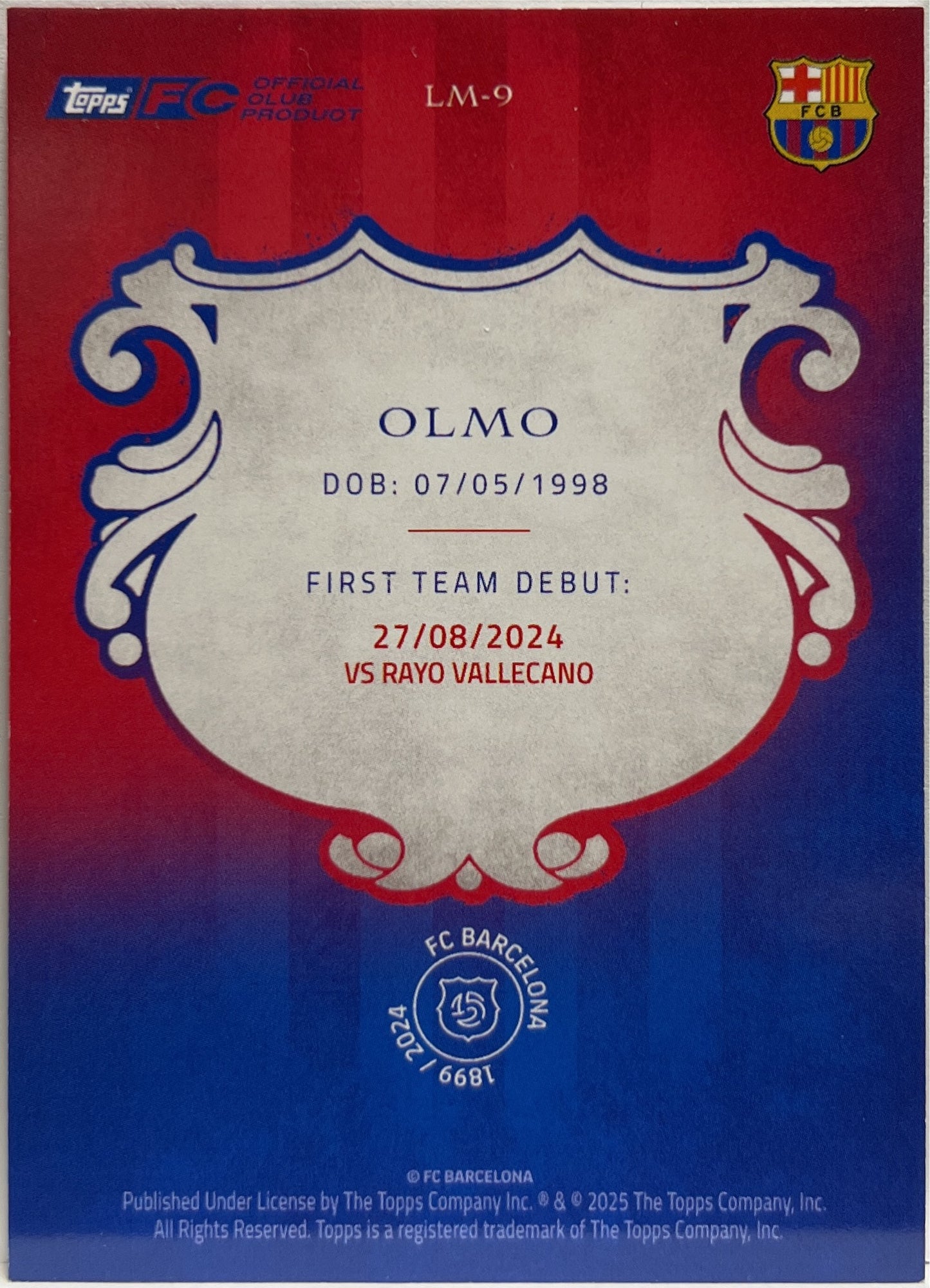Dani Olmo 63/99 La Masia Pink Topps Barcelona 125 2024/25