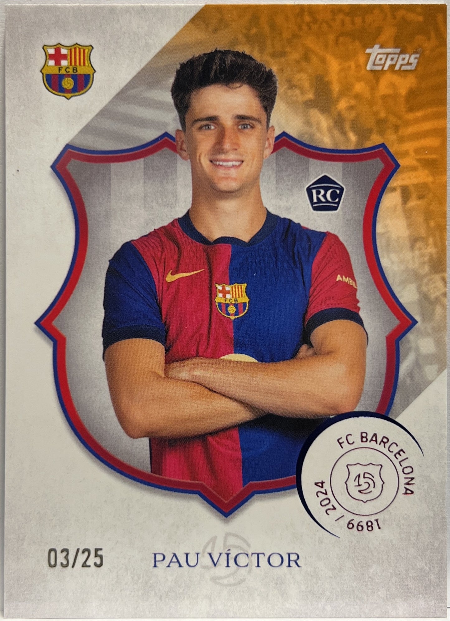 Pau Victor 3/25 Rookie Orange Topps Barcelona 125 2024/25