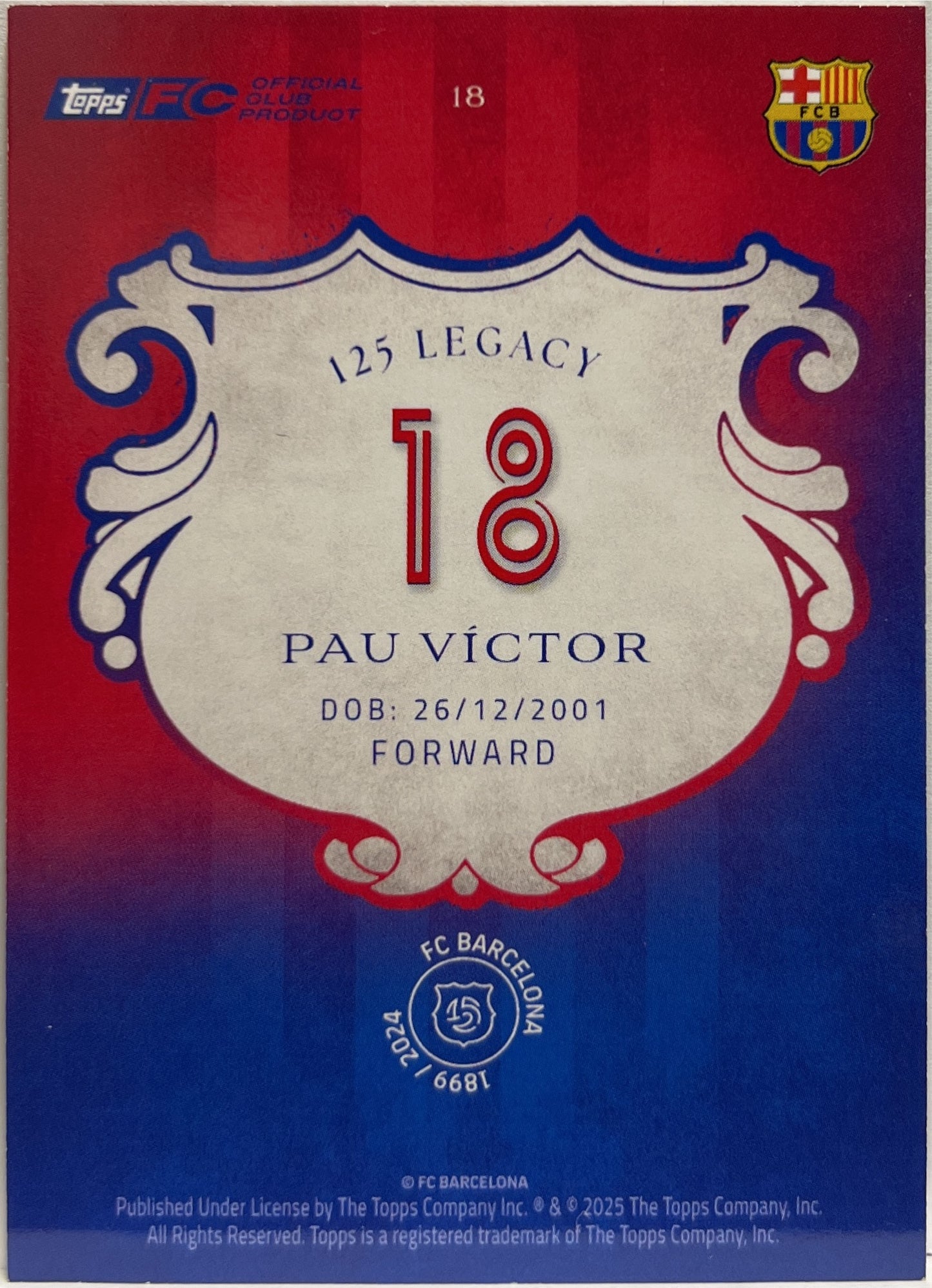 Pau Victor 3/25 Rookie Orange Topps Barcelona 125 2024/25