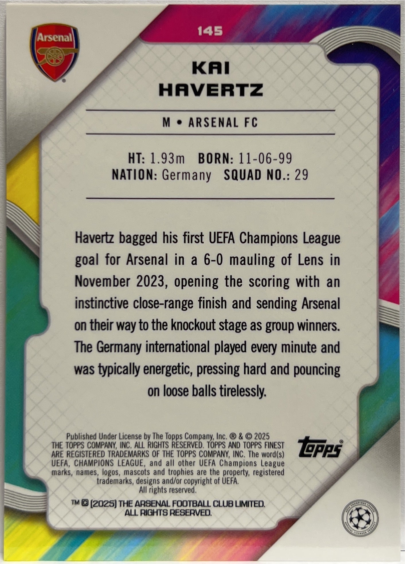 Kai Havertz 48/50 Rose Gold Mini Diamond Topps Finest UCC 2024/25