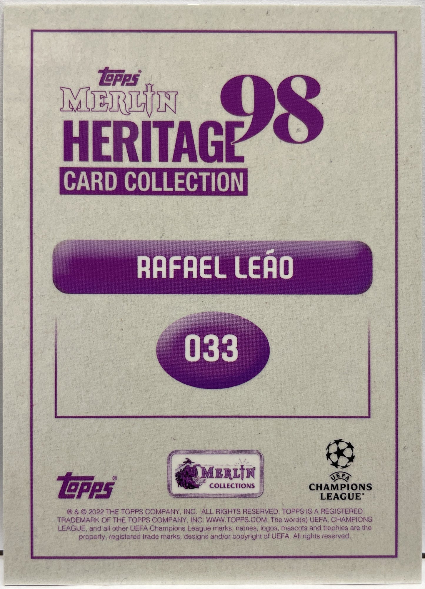 Rafael Leao 9/99 Green Topps Merlin Heritage 98 2021/22