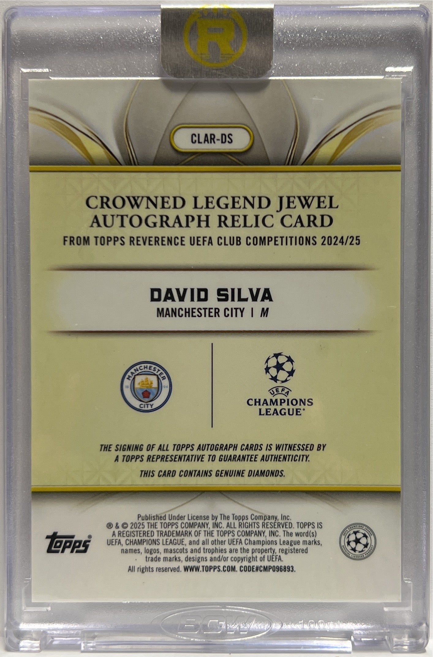 David Silva 20/25 Autograph Crowned Legend Jewel Topps Reverence 2024/25