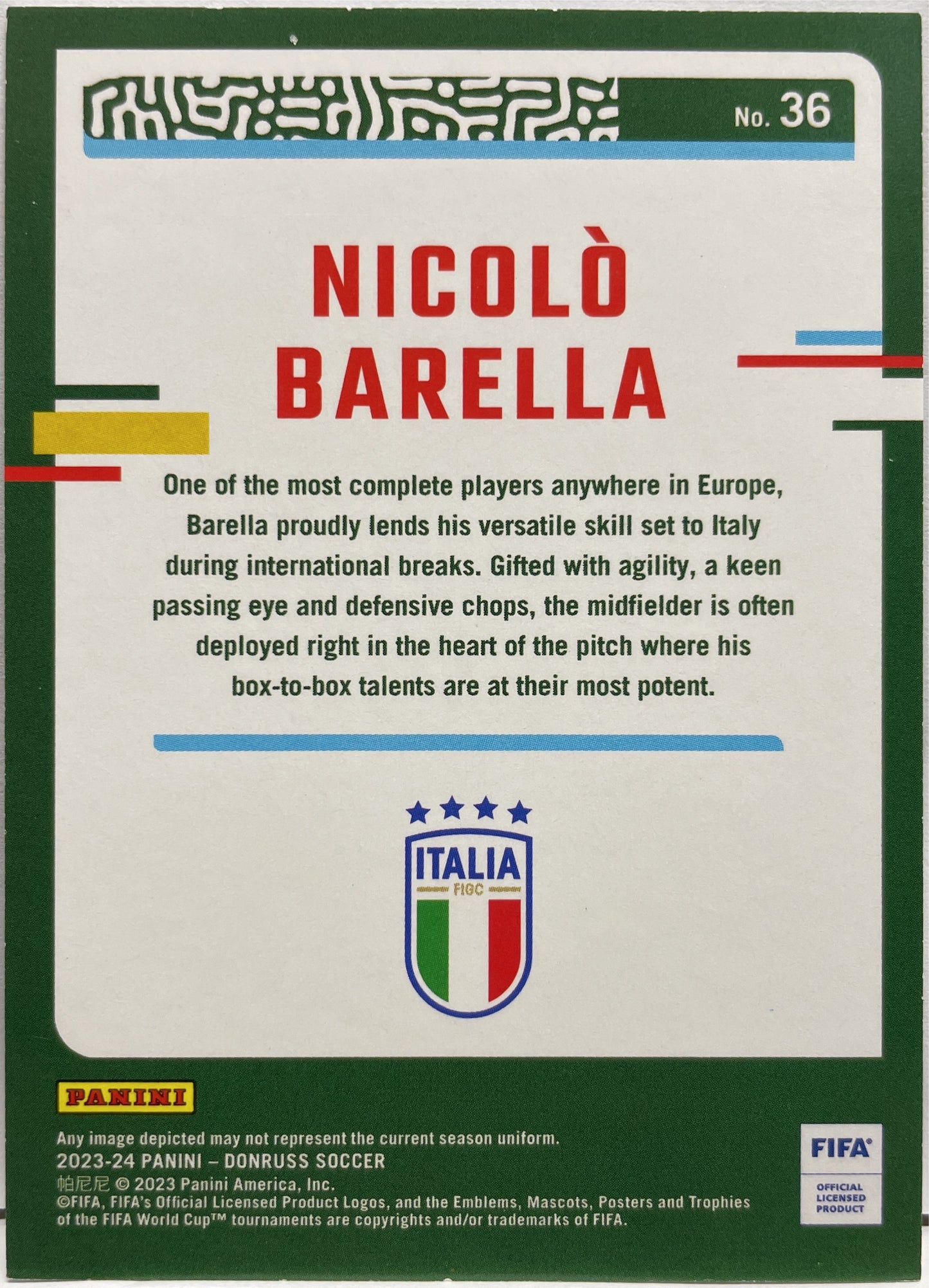 Nicolo Barella 7/10 Gold Donruss Fifa 2023/24