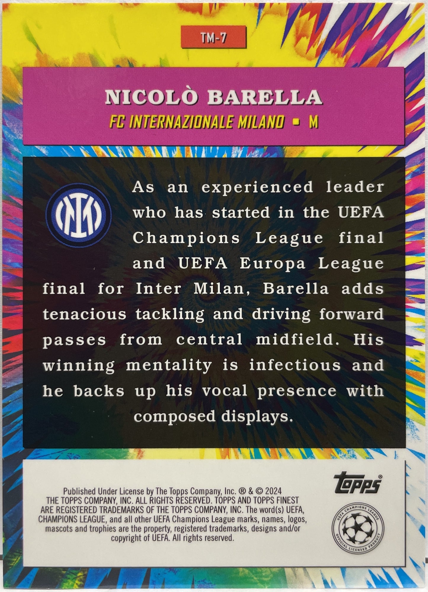 Nicolo Barella The Man Topps Finest UCC 2023/24