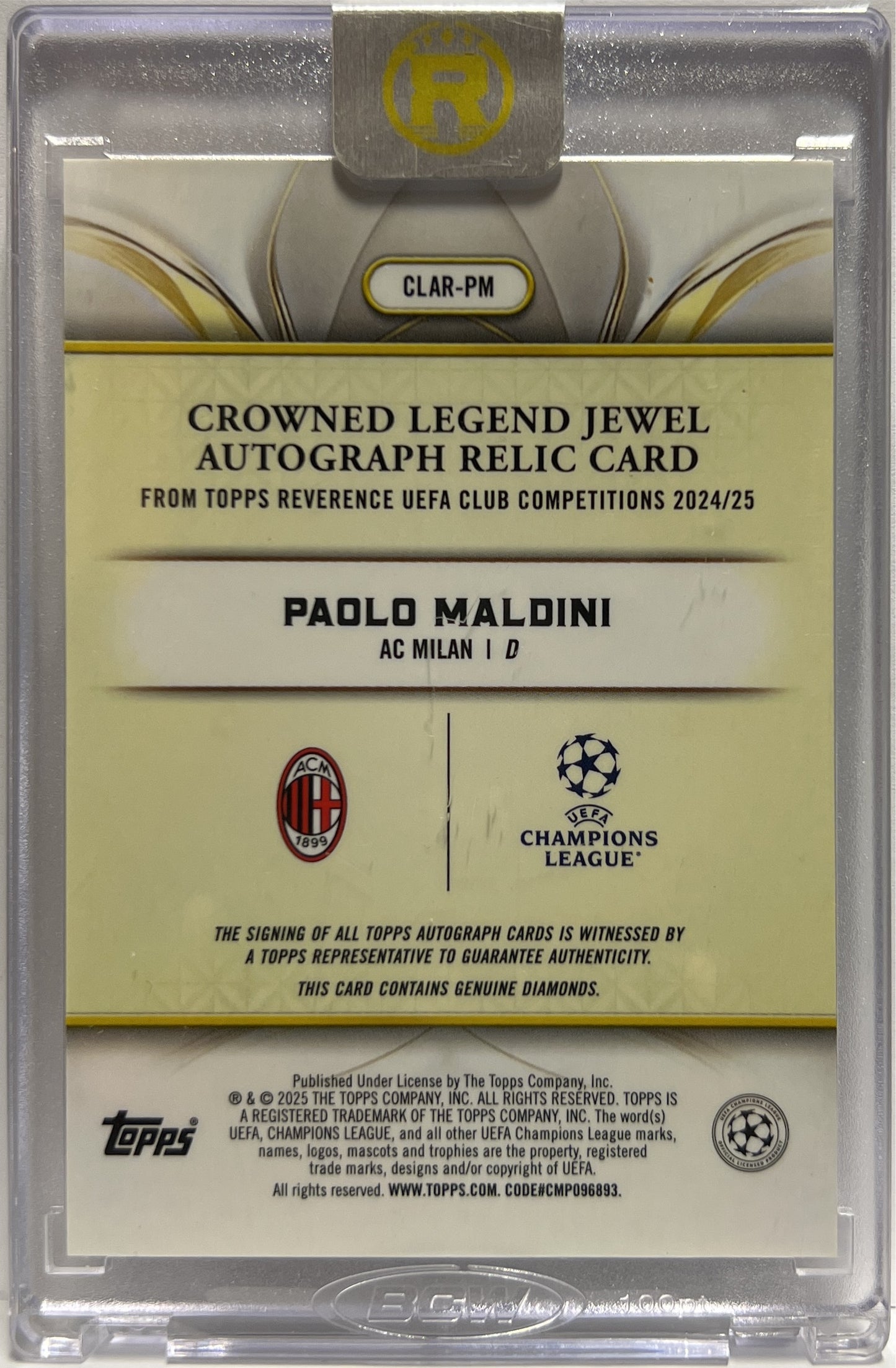 Paolo Maldini 47/50 Autograph Crowned Legend Jewel Topps Reverence 2024/25