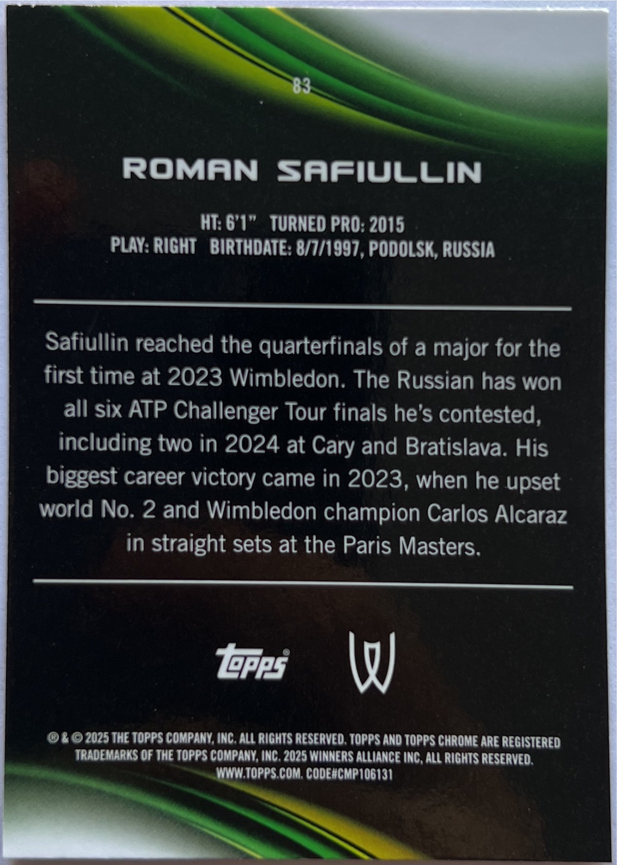 Mancolista-Pink Refractor-Topps Chrome Tennis 2025 Parte 1 (1-150)