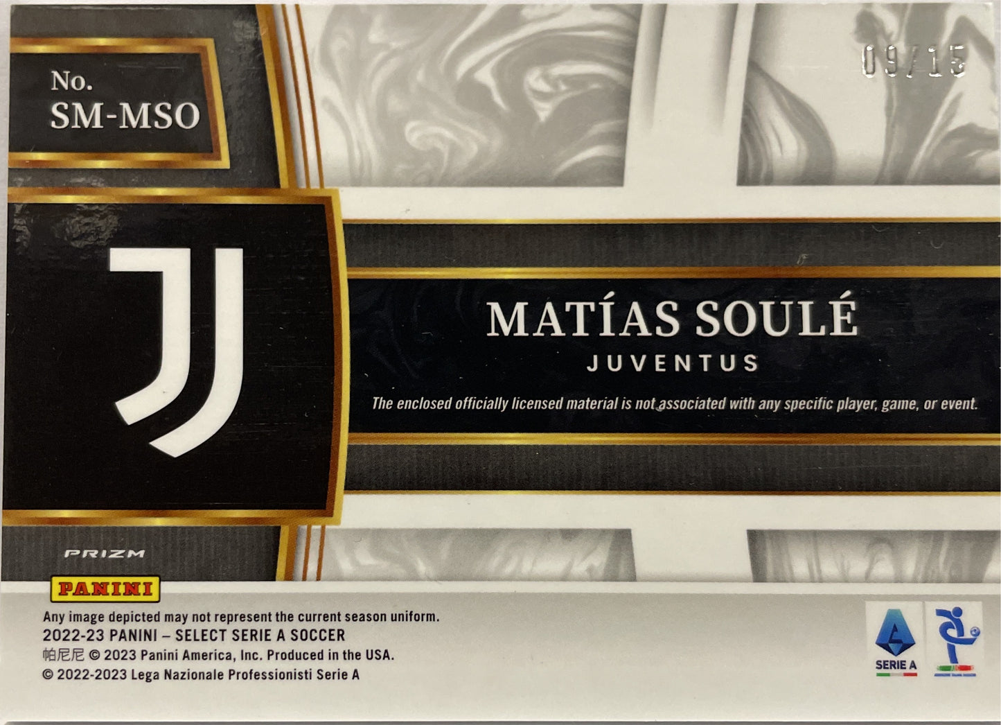Matias Soule 9/15 Rookie Patch Select Serie A 2022/23