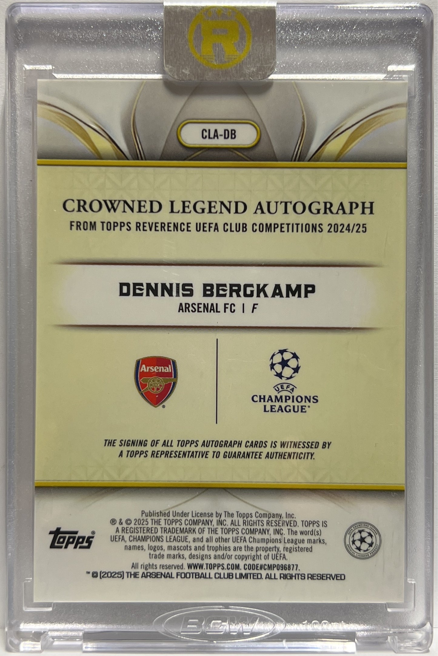 Dennis Bergkamp 44/50 Autograph Crowned Legend Topps Reverence 2024/25