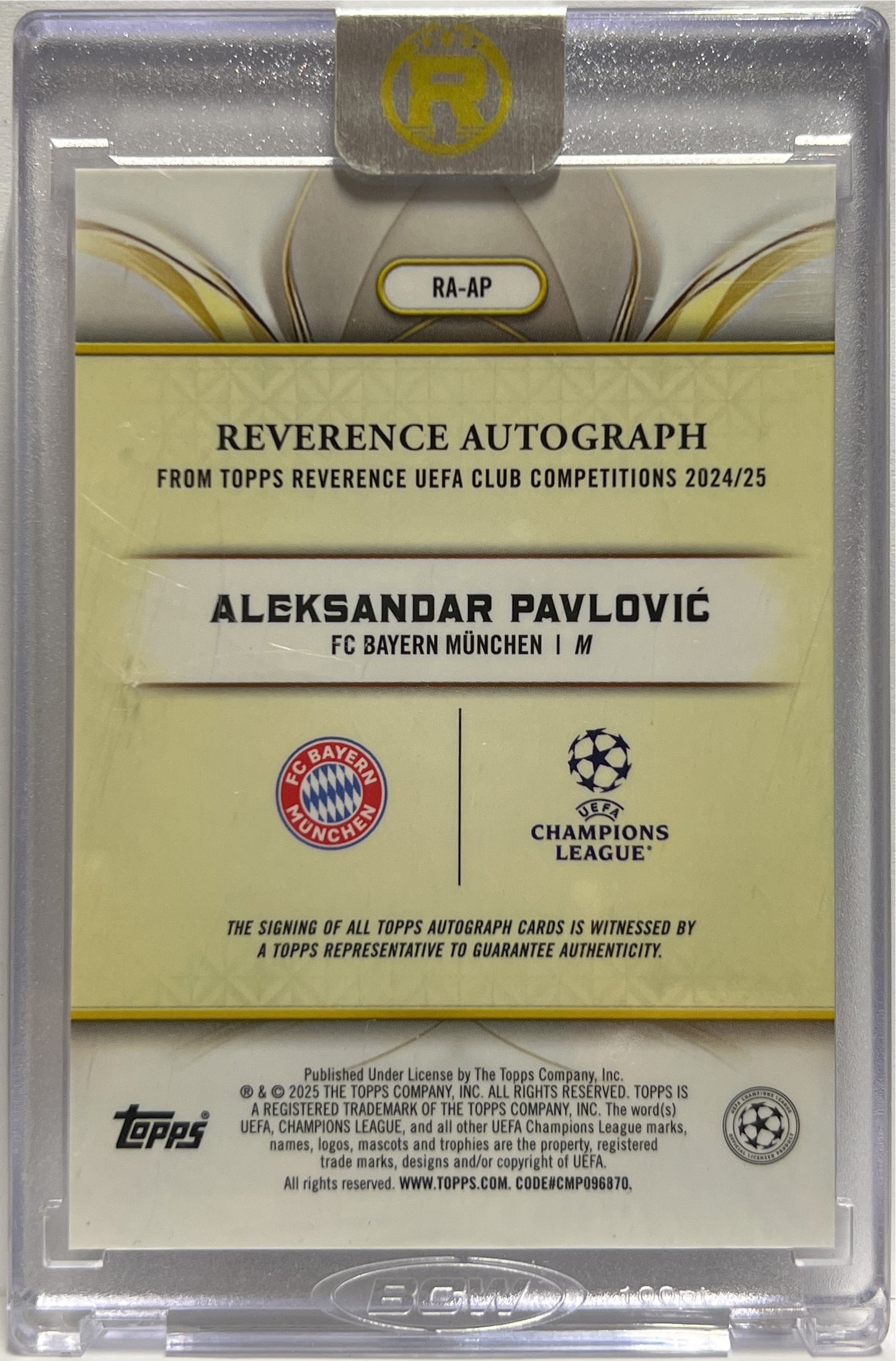 Aleksandar Pavlovic 2/5 Autograph Topps Reverence 2024/25