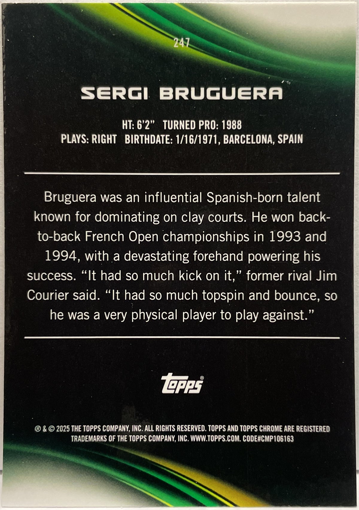 Sergi Bruguera 39/199 Aqua Topps Chrome Tennis 2025