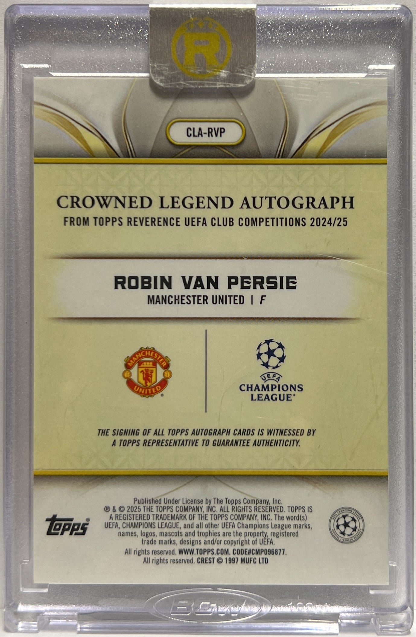 Robin Van Persie 92/99 Autograph Crowned Legend Topps Reverence 2024/25