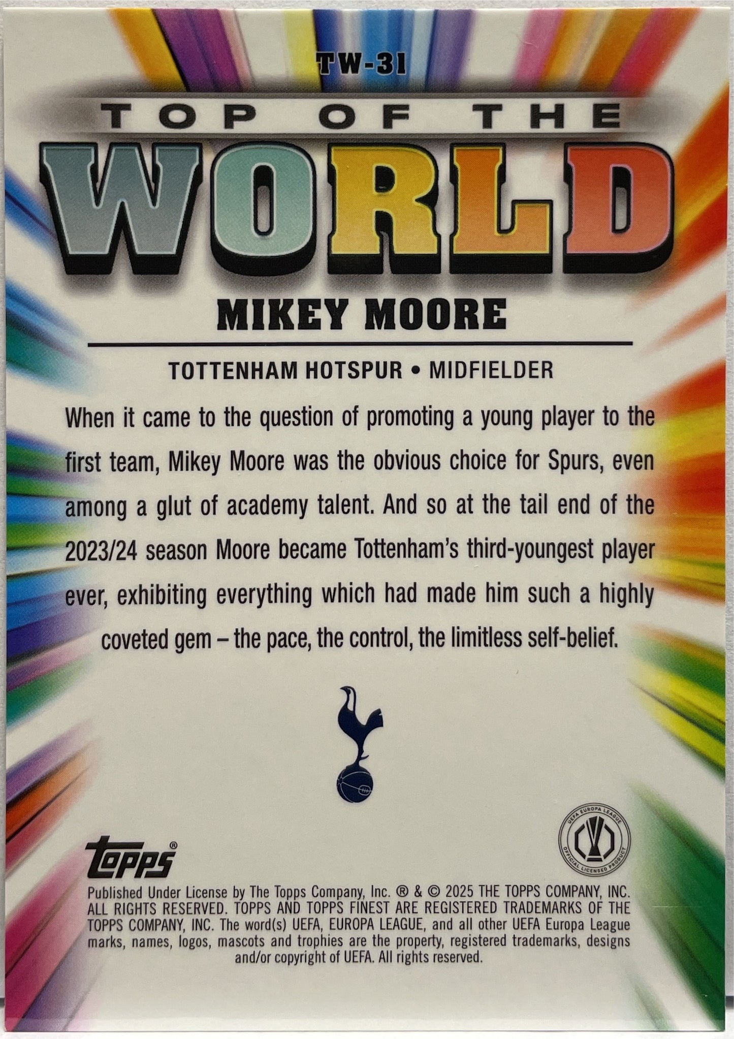 Mikey Moore 49/75 Rookie Top Of The World Rose Gold Topps Finest UCC 2024/25