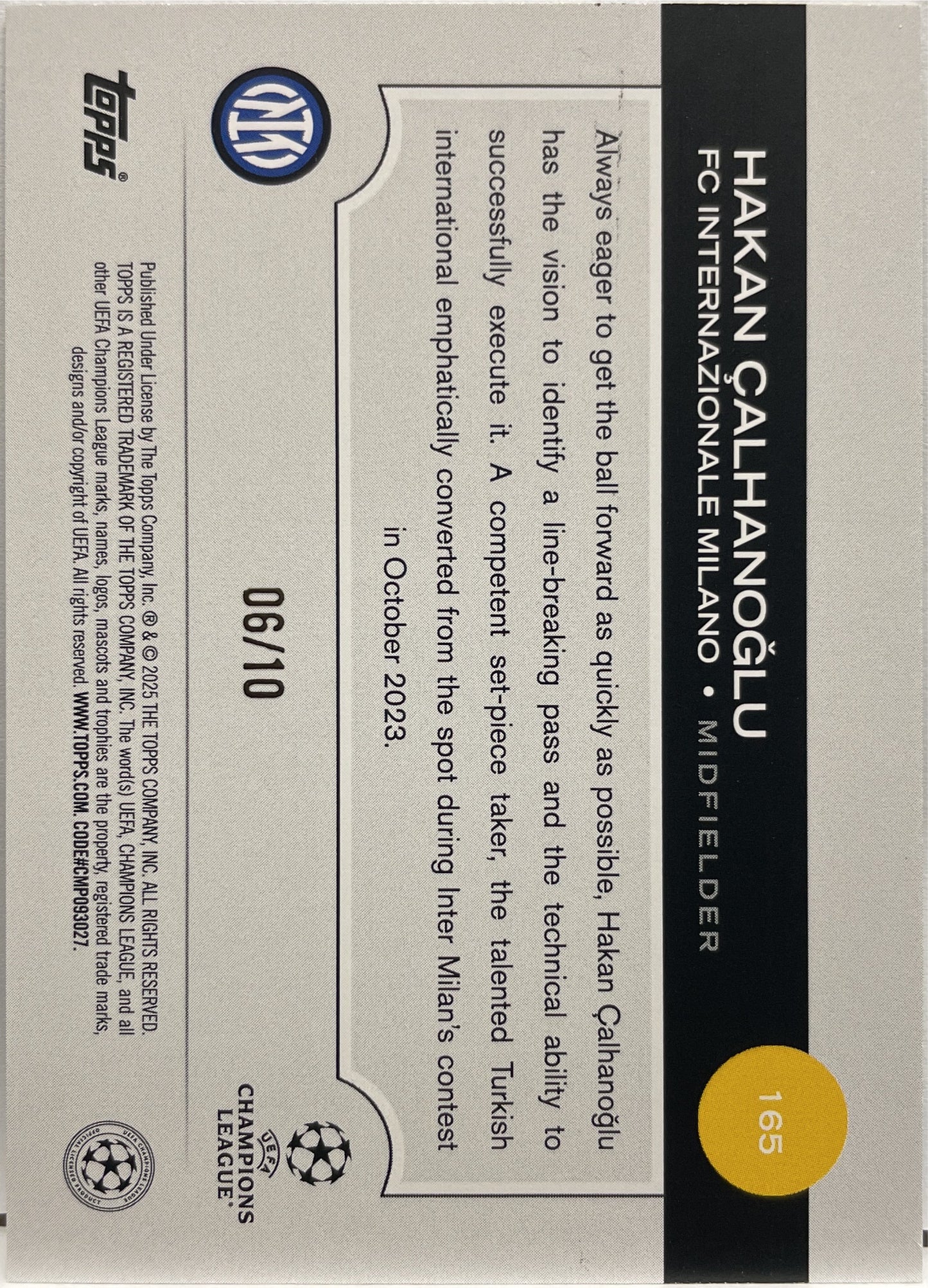 Hakan Calhanoglu 6/10 Topps UCC 2024/25