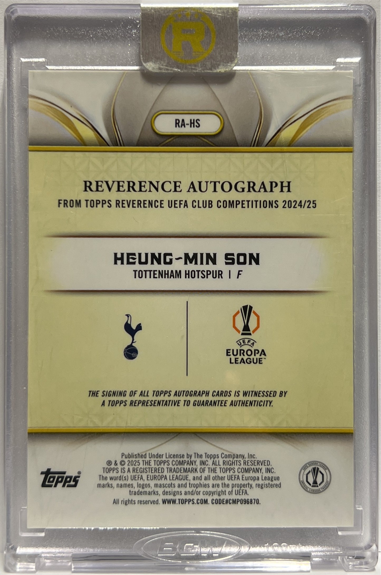 Heung Min Son 34/75 Autograph Topps Reverence 2024/25