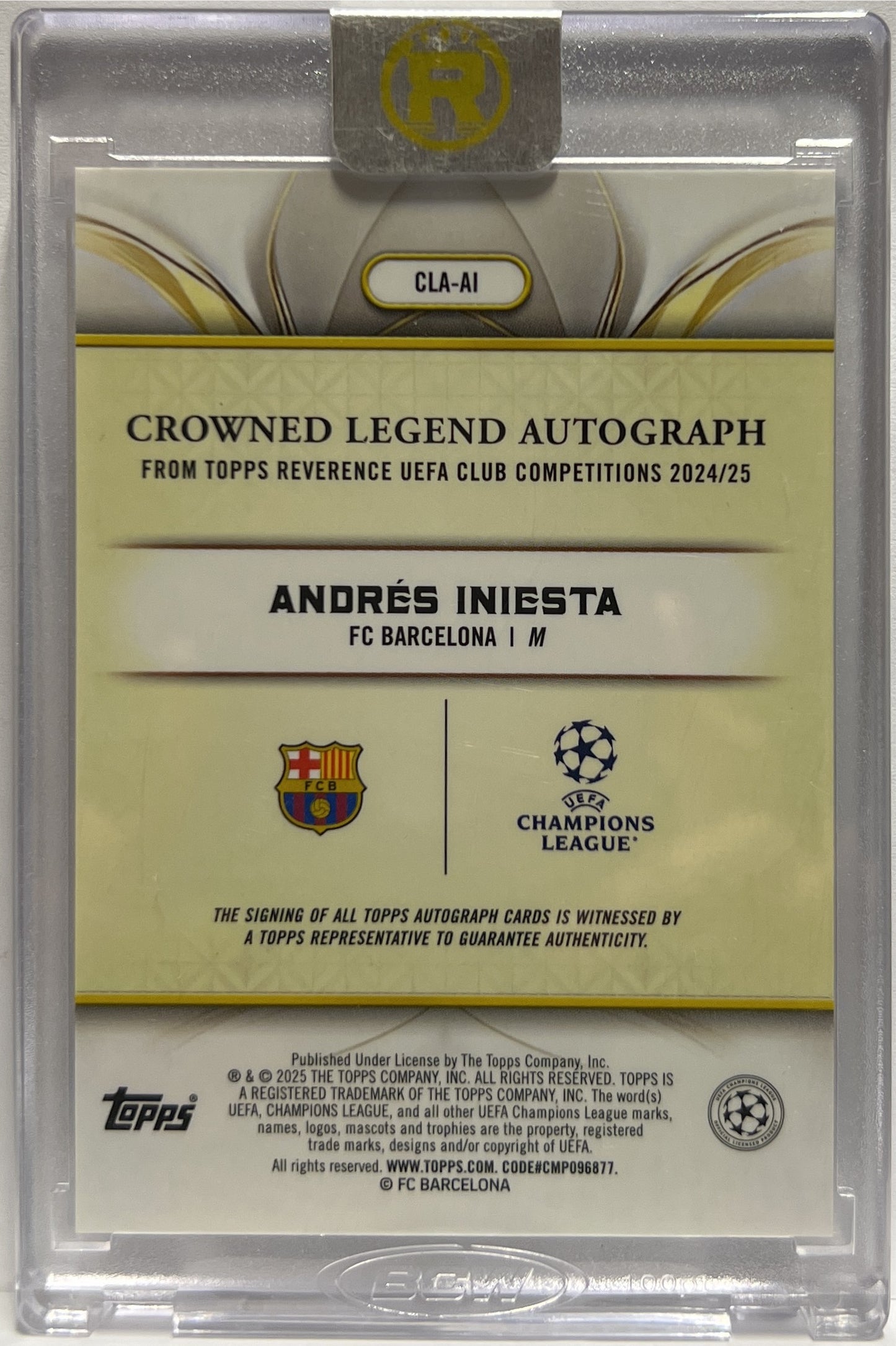 Andres Iniesta 29/99 Autograph Crowned Legend Topps Reverence 2024/25