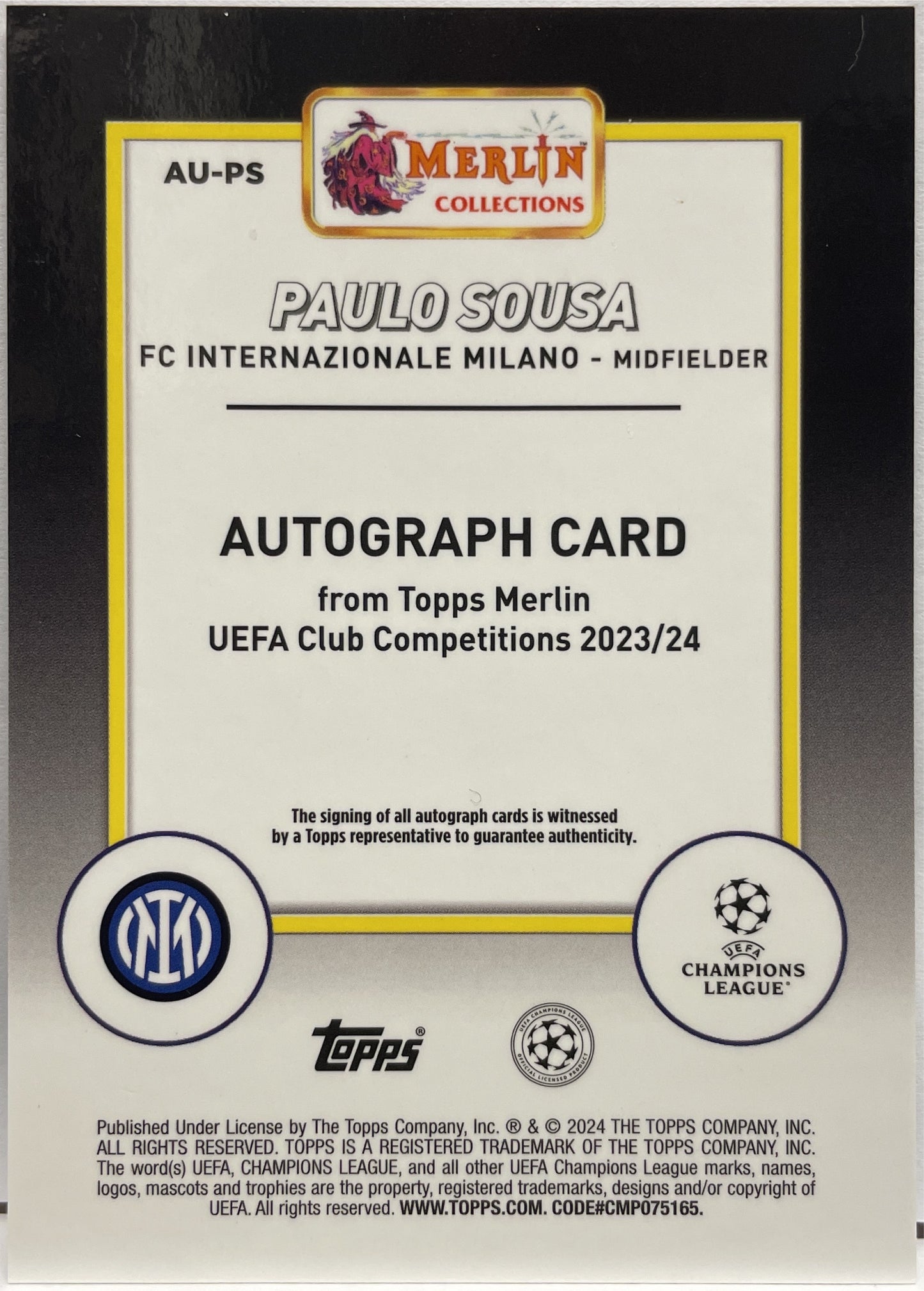 Paulo Sousa Autograph Topps Chrome Merlin 2023/24