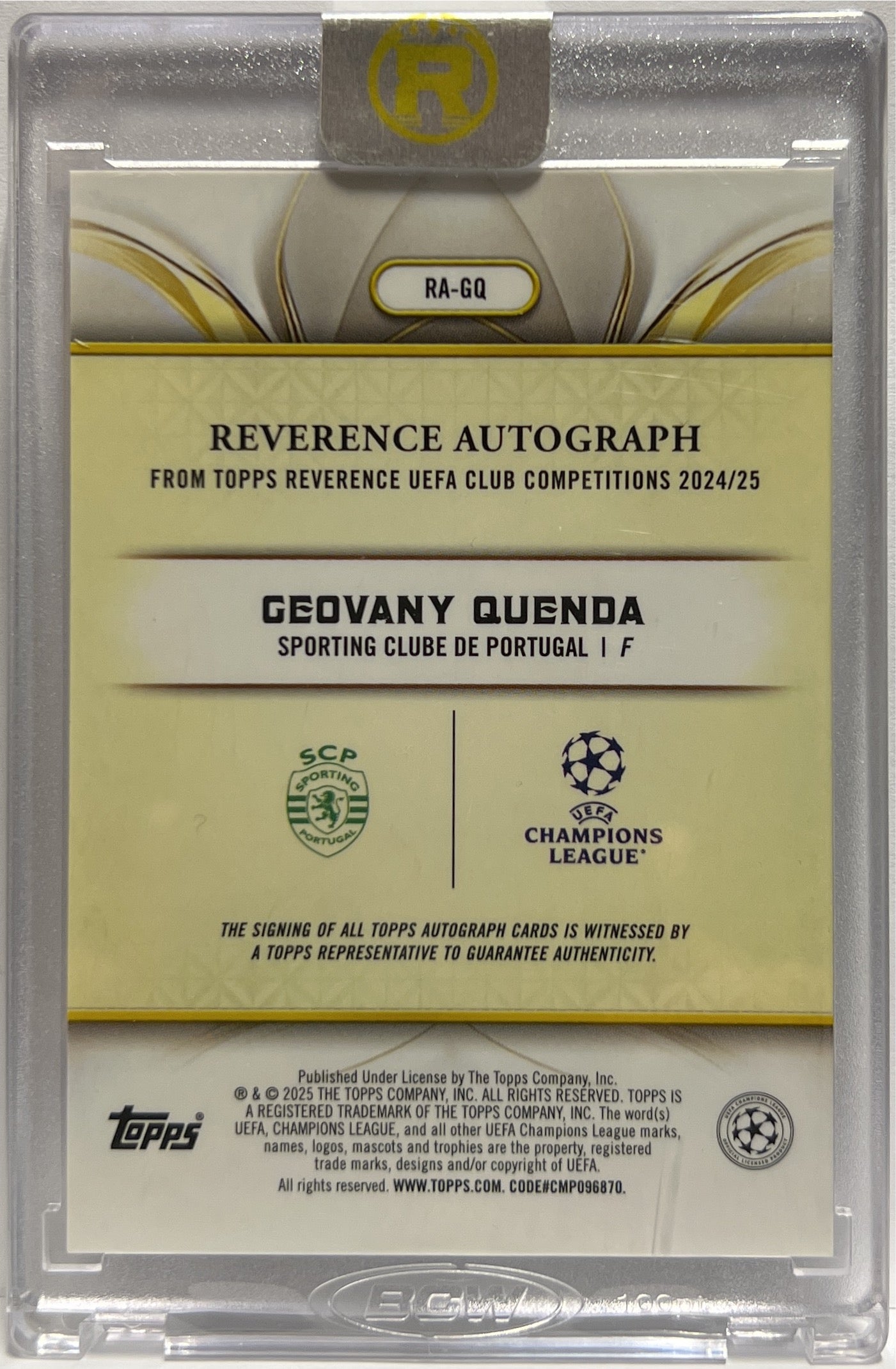 Geovany Quenda 50/75 Rookie Autograph Topps Reverence 2024/25