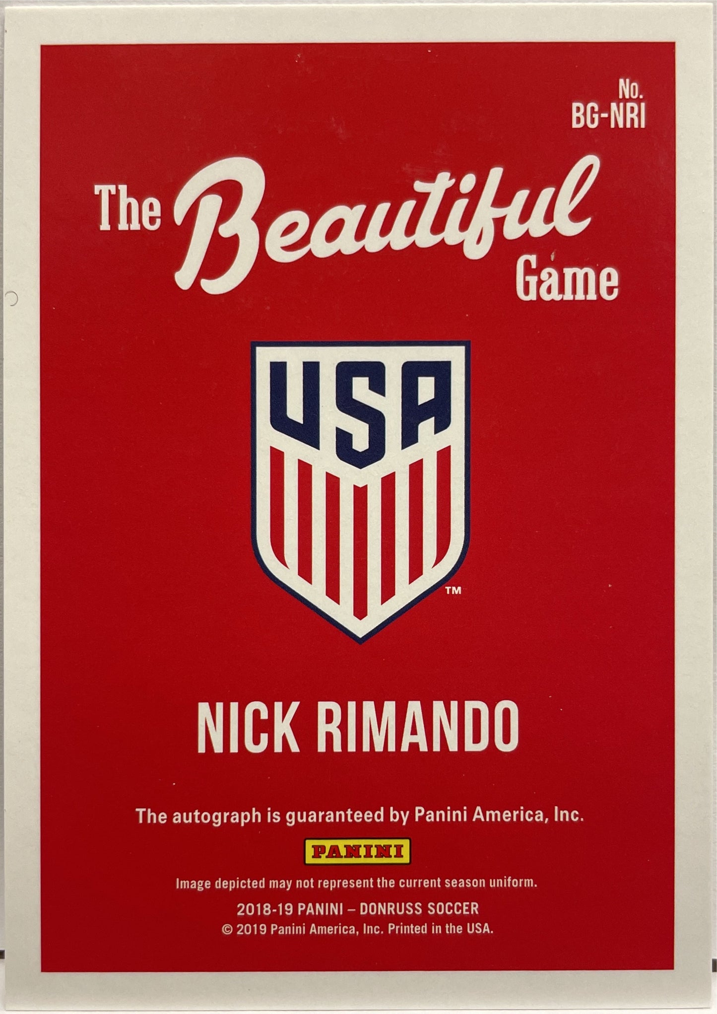 Nick Rimando 36/75 Autograph The Beautiful Game Donruss Fifa 2018/19
