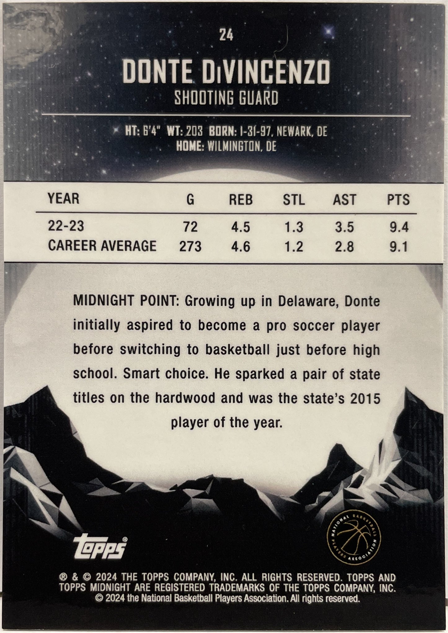 Donte DiVincenzo 41/75 Topps Midnight Basketball NBA 2023/24