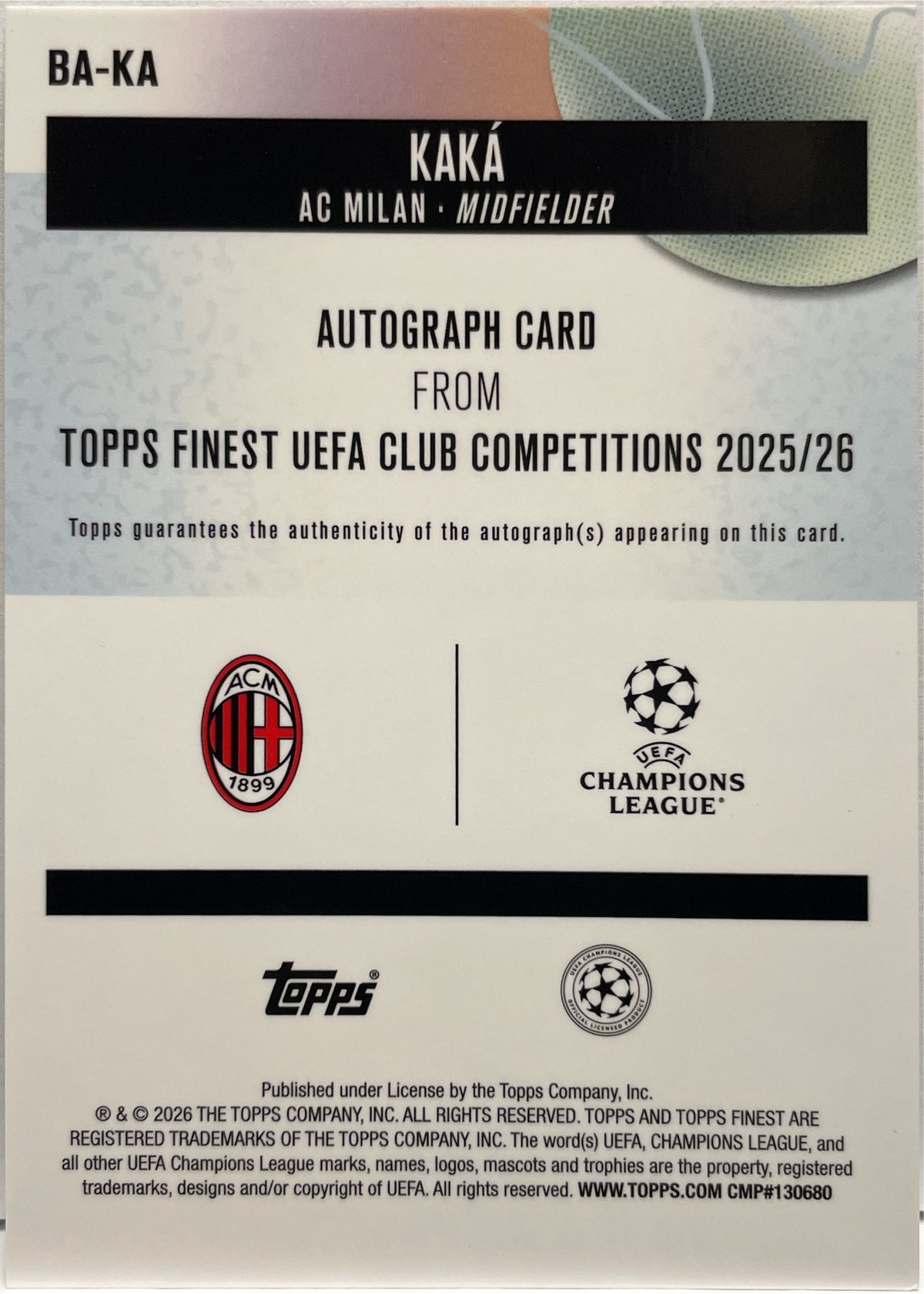 Kaka 11/25 Autograph Orange Wave Topps Finest UCC 2025/26