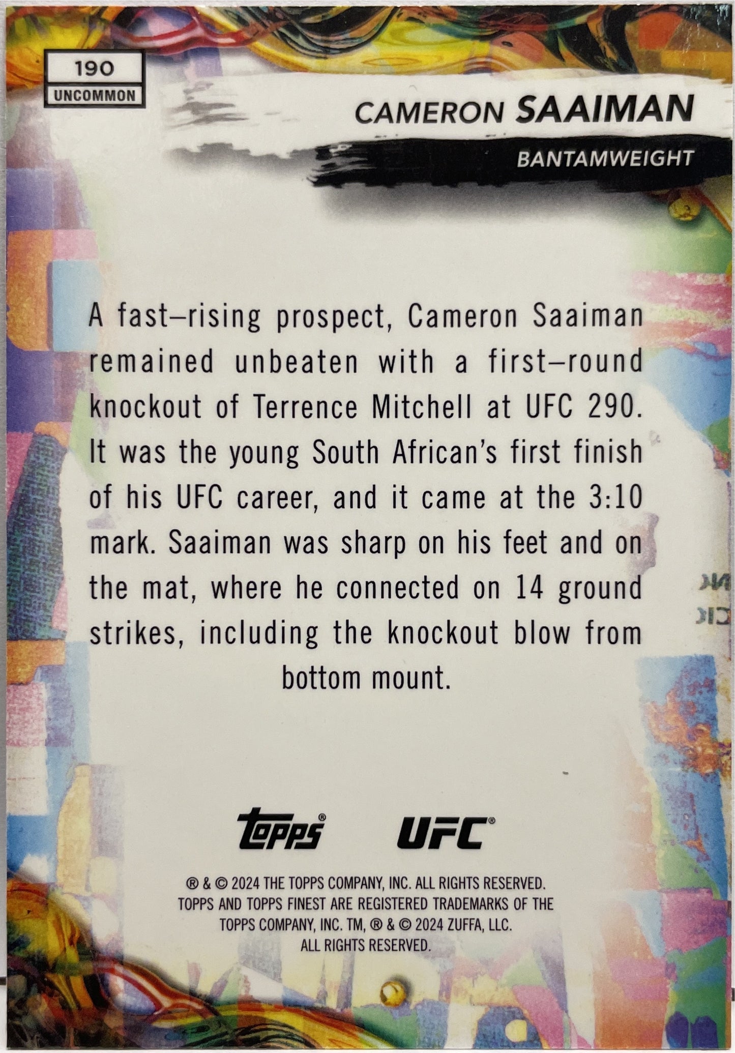 Cameron Saaiman 78/99 Rookie Purple Checkerboard Topps Finest UFC 2024