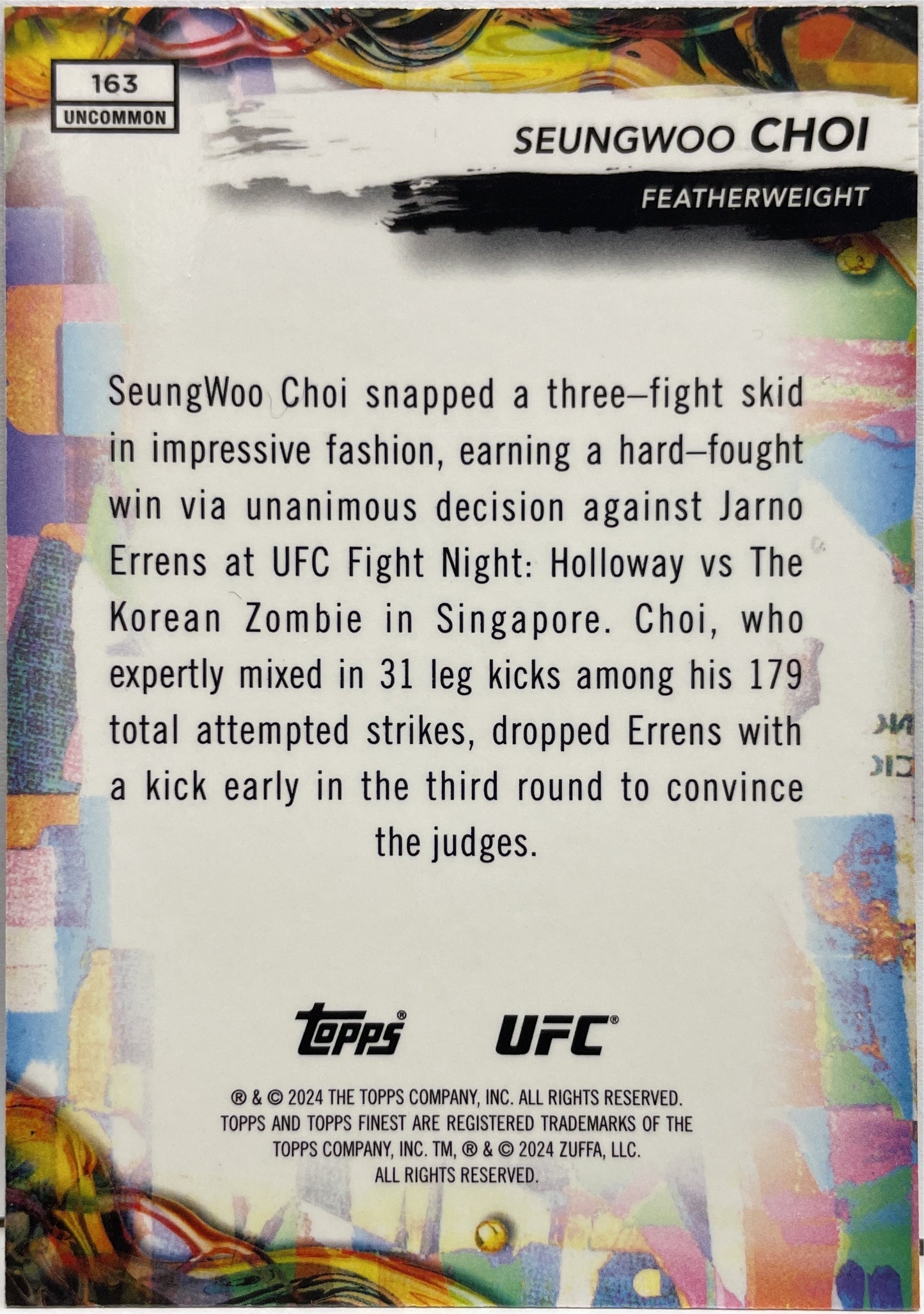 Seungwoo Choi 155/175 Rookie Blue Topps Finest UFC 2024