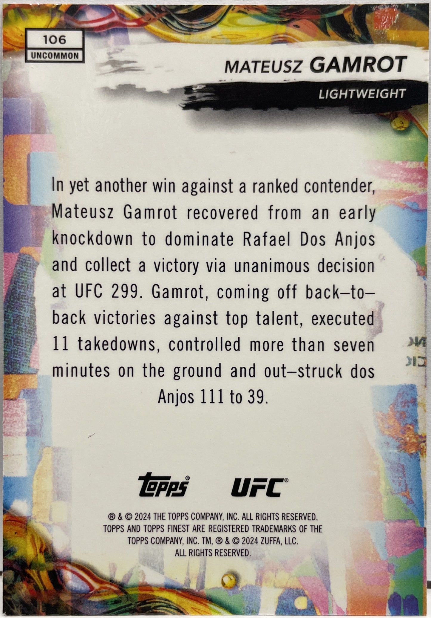 Mateusz Gamrot 86/175 Blue Topps Finest UFC 2024