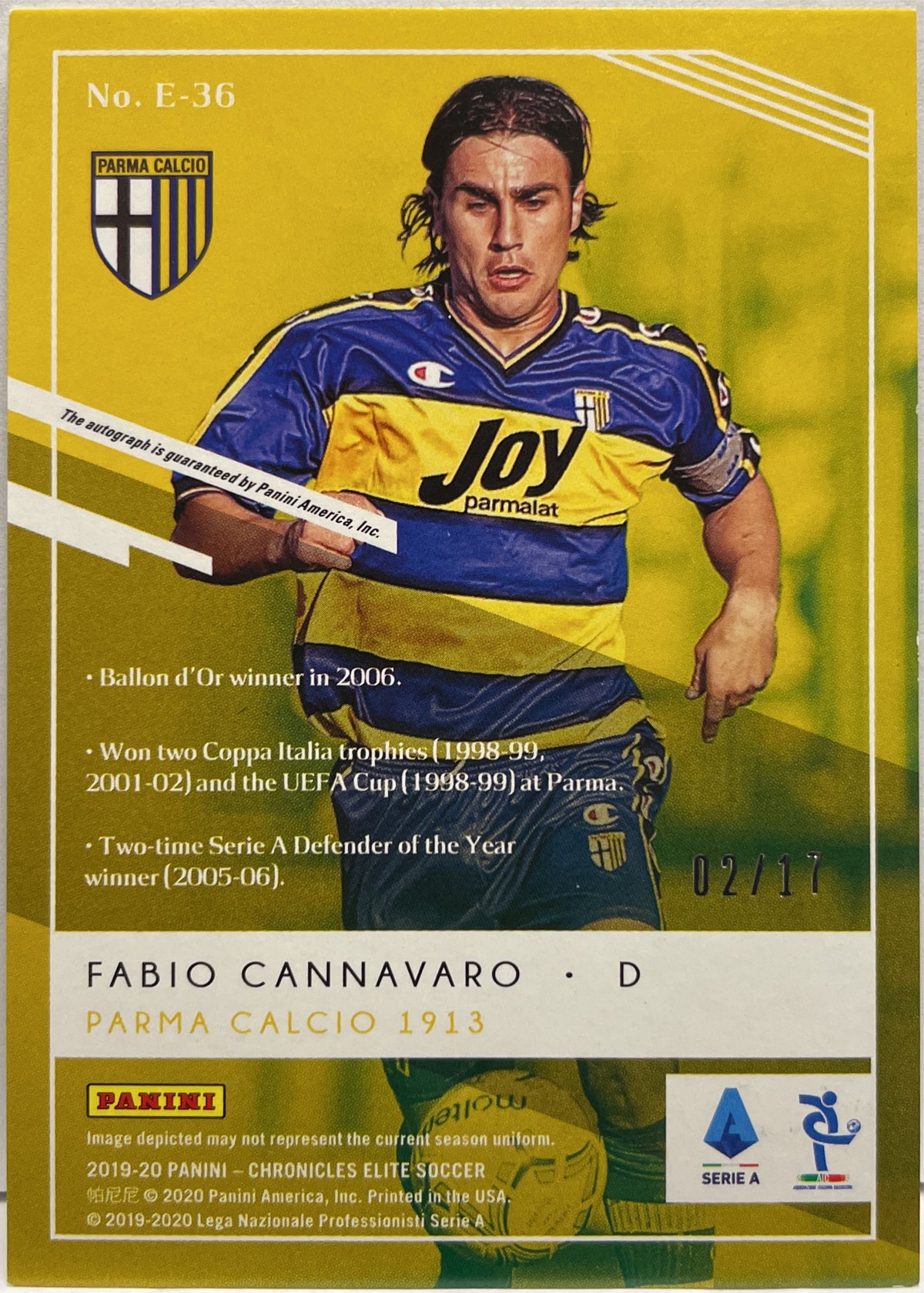 Fabio Cannavaro 2/17 Autograph Elite Panini Chronicles 2019/20