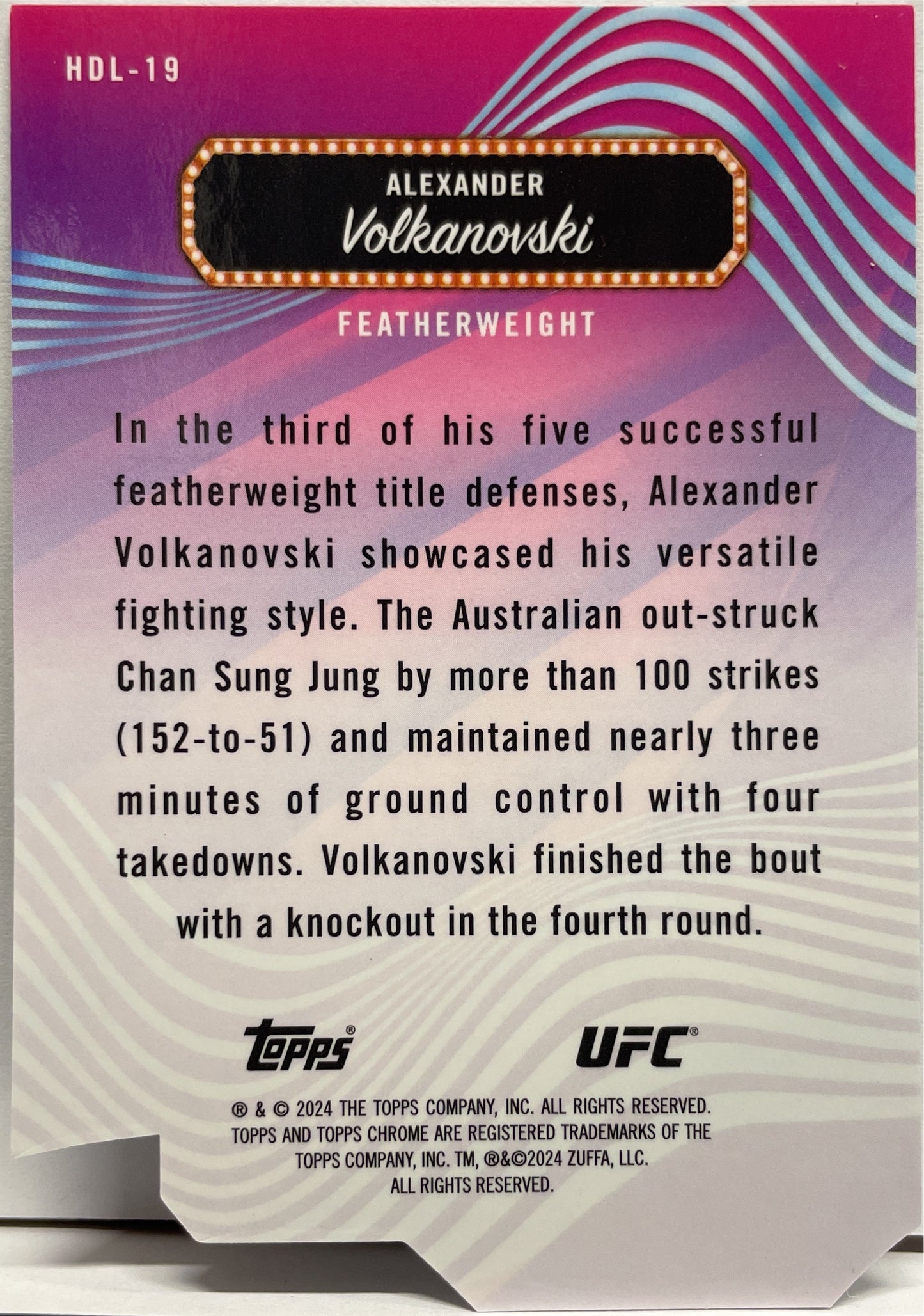 Alexander Volkanovski 3/75 Headliners Die-Cut Topps Finest UFC 2024