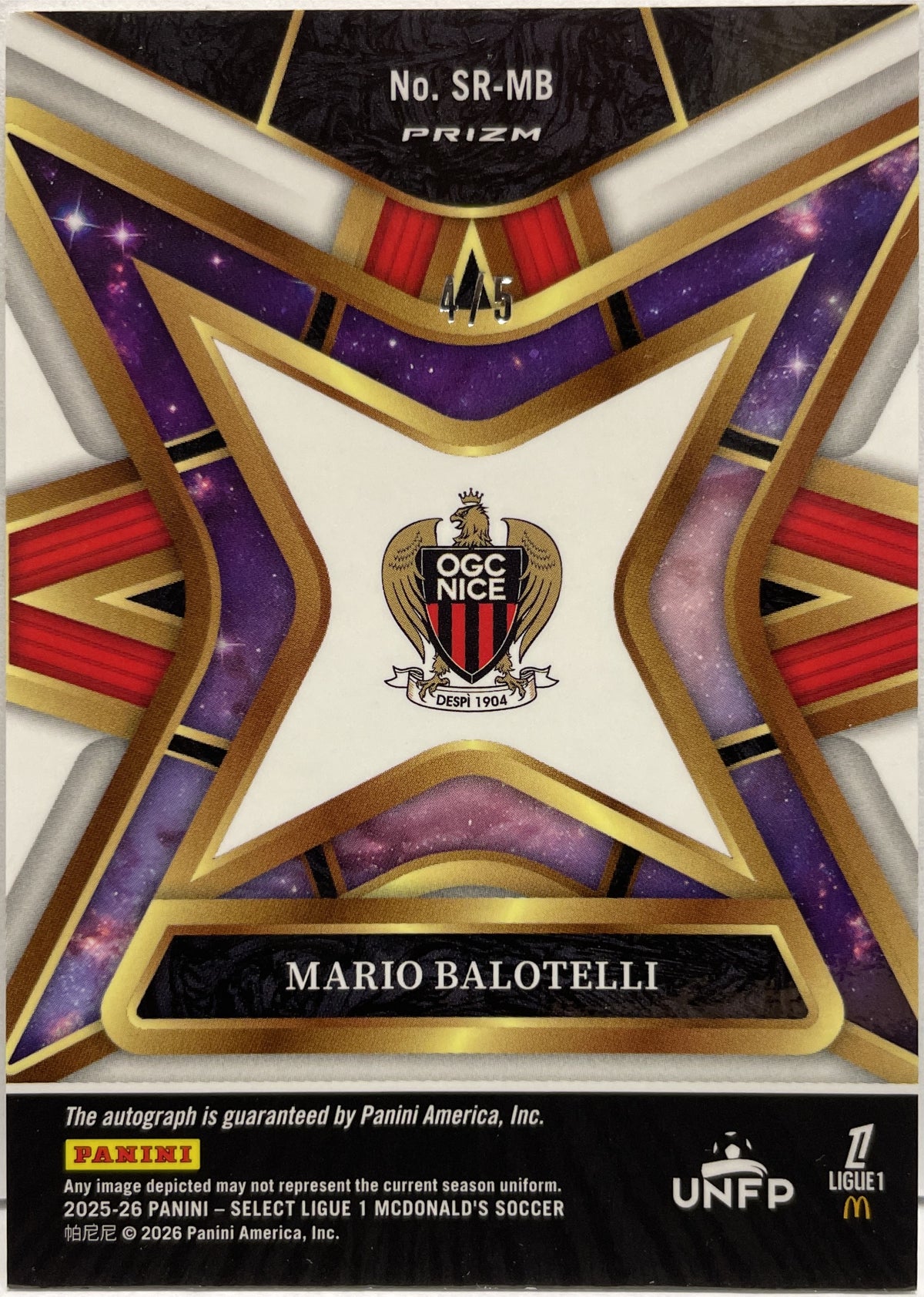 Mario Balotelli 4/5 Autograph Stars Green Panini Select Ligue 1 2025/26