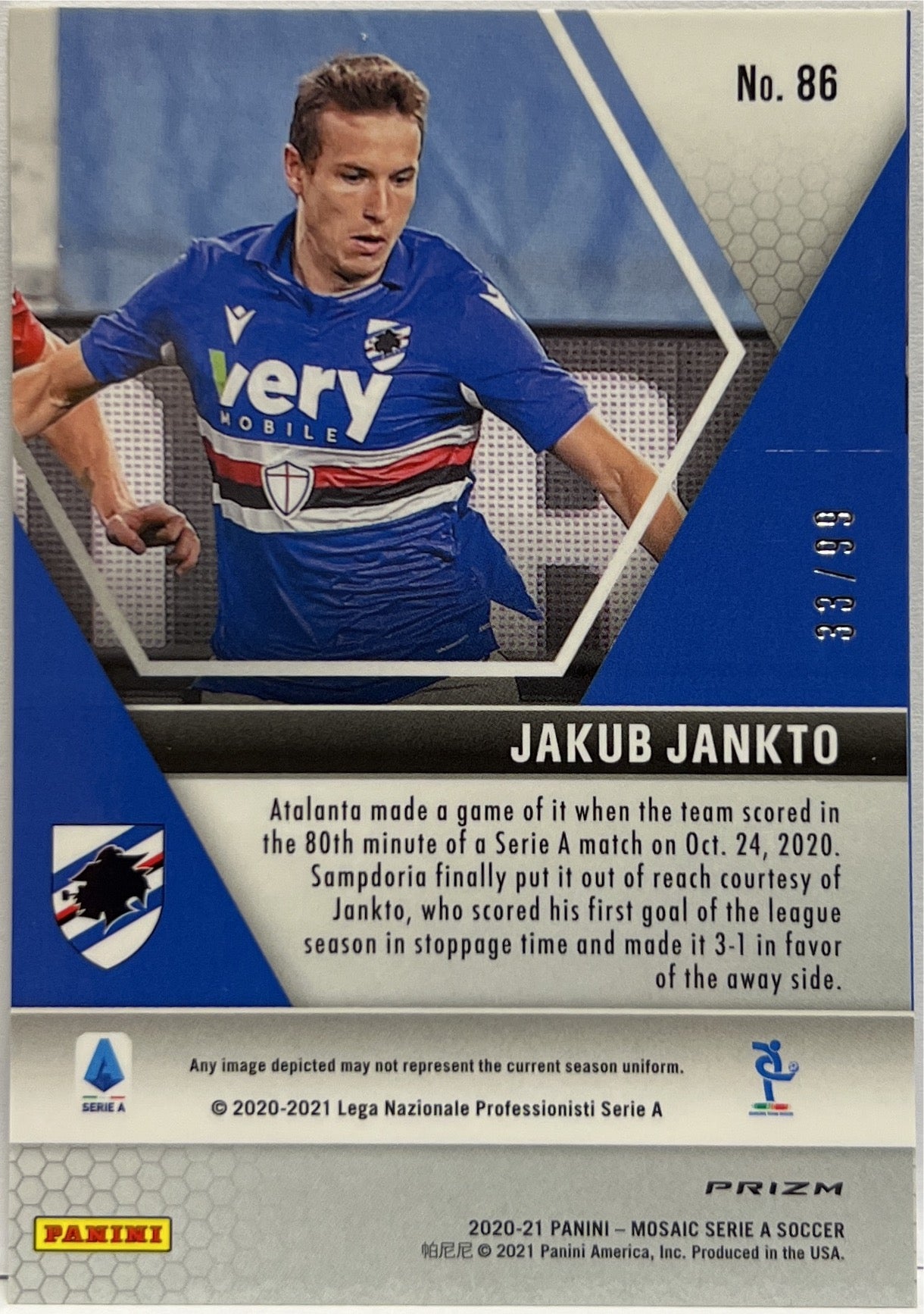 Jakub Jankto 33/99 Blue Mosaic Serie A 2020/21