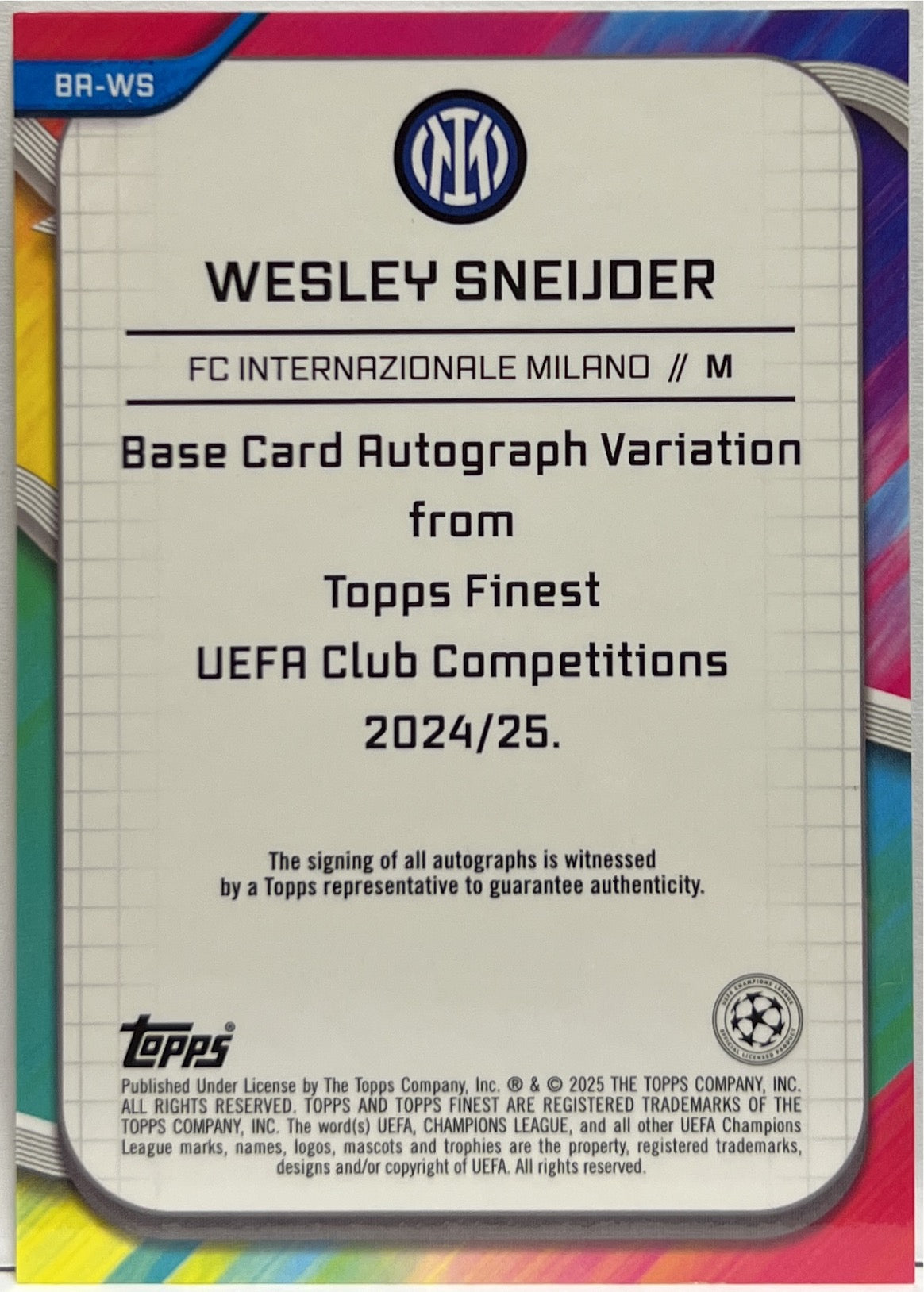 Wesley Sneijder 5/50 Autograph Gold Wave Topps Finest UCC 2024/25