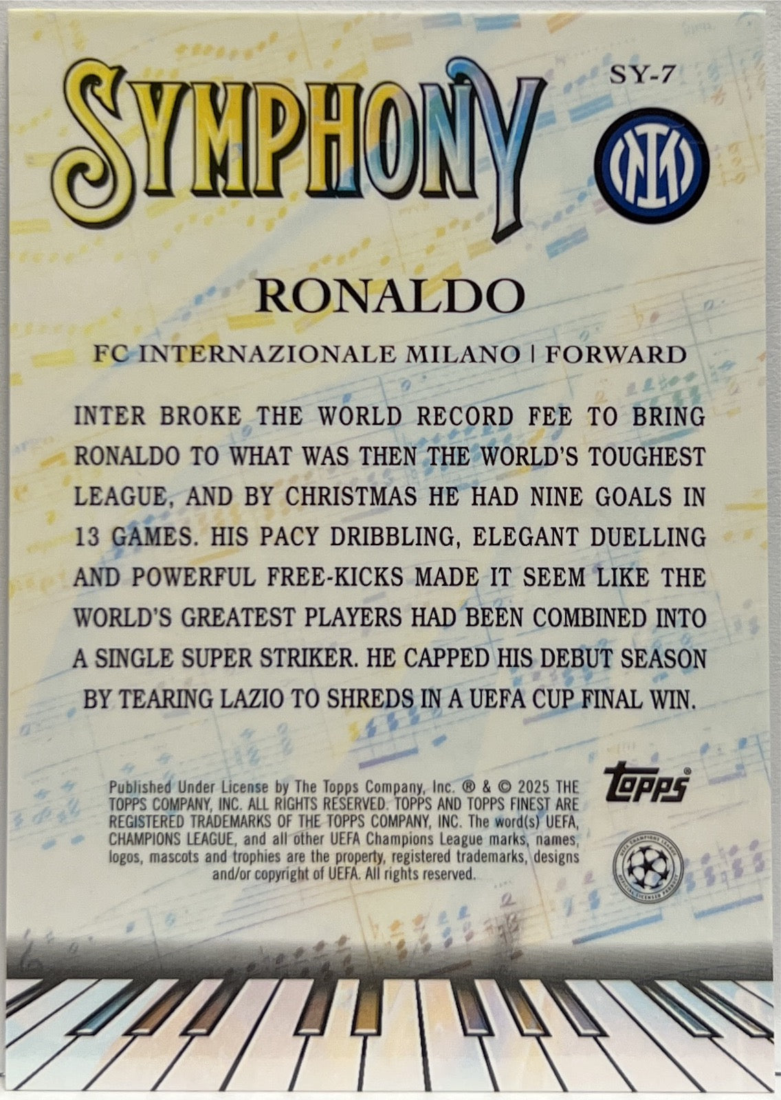 Ronaldo Nazario 109/150 Symphony Blue Topps Finest UCC 2024/25