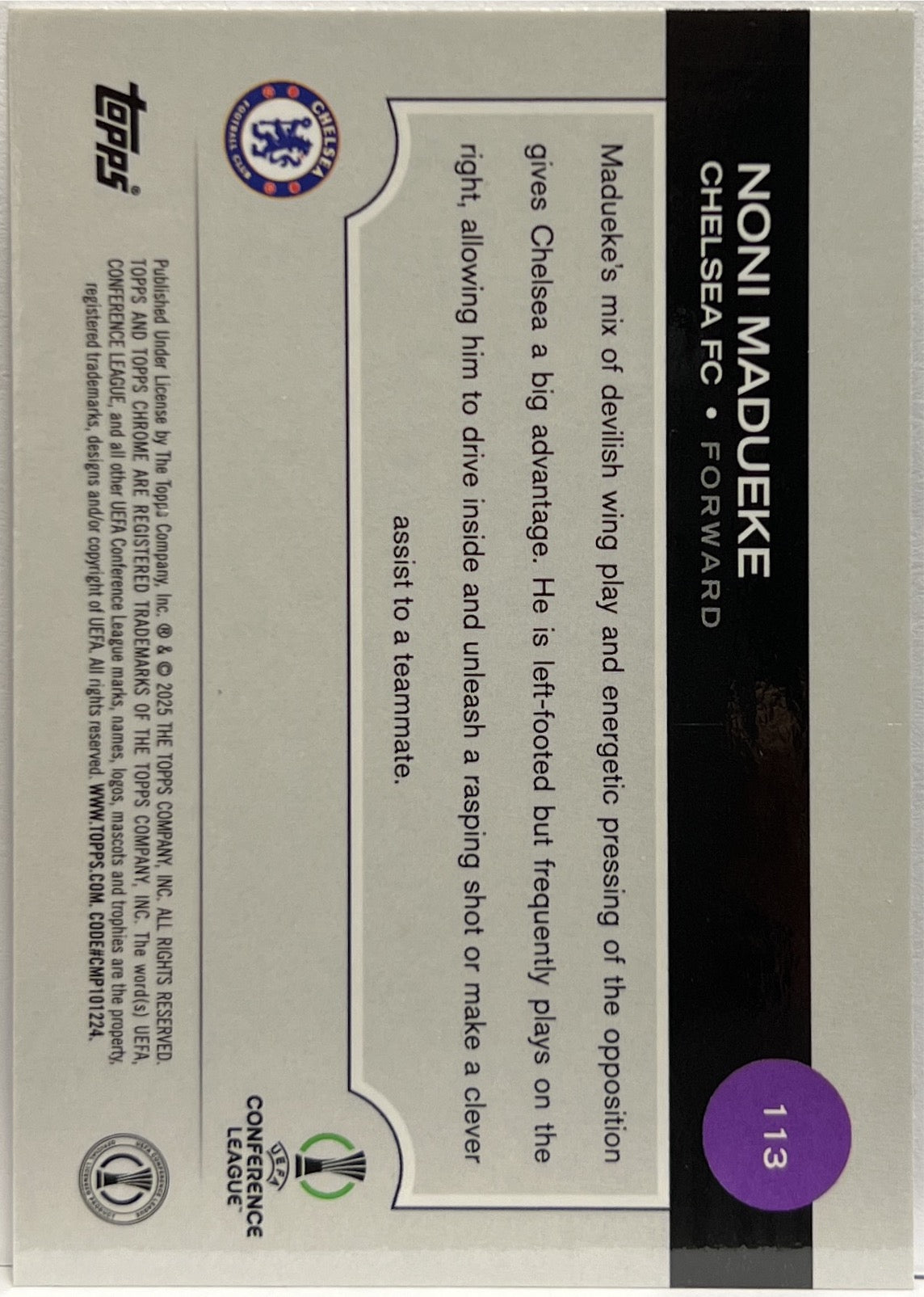 Noni Madueke 42/75 Magenta Lava Topps Chrome UCC 2024/25
