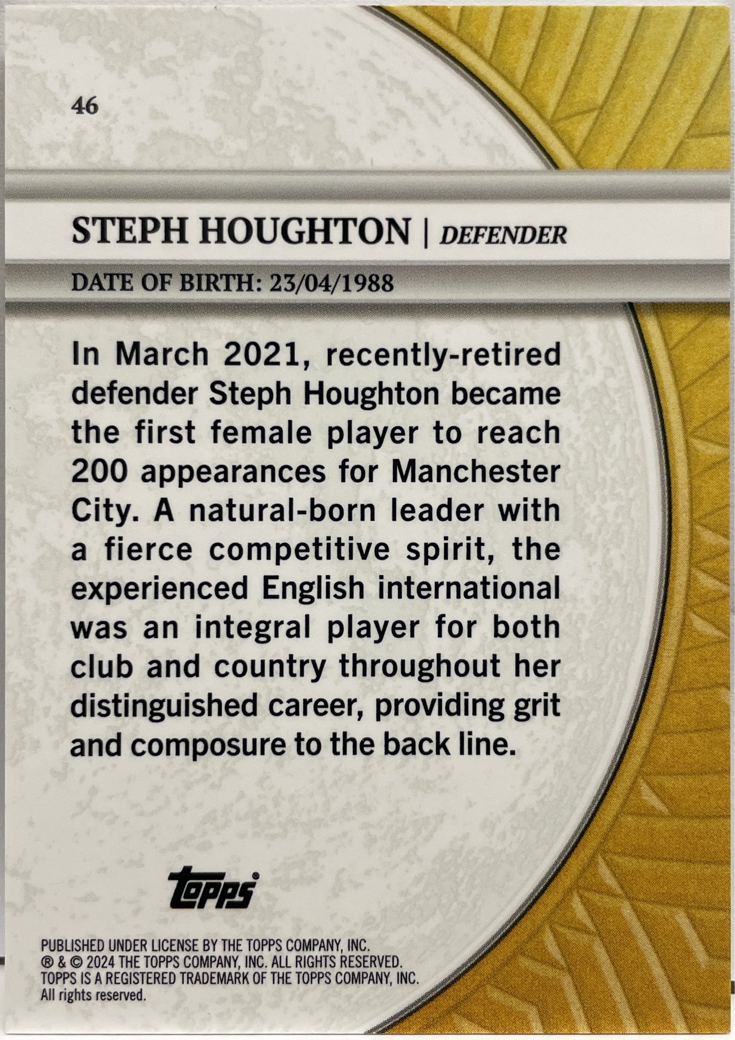 Steph Houghton 23/125 Yellow Topps Blue Moon Manchester City 2024/25