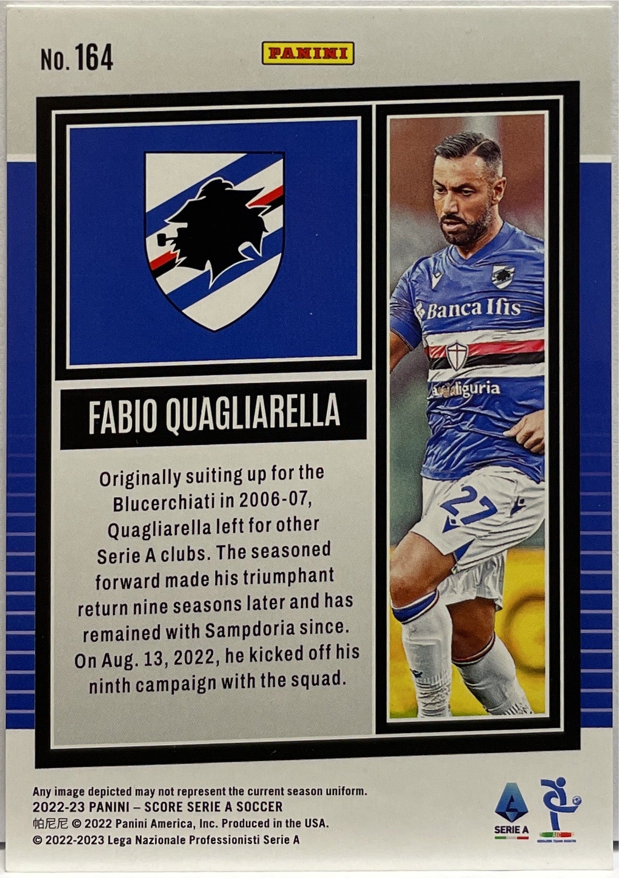 Fabio Quagliarella 13/25 Silver Swirl Score Serie A 2022/23