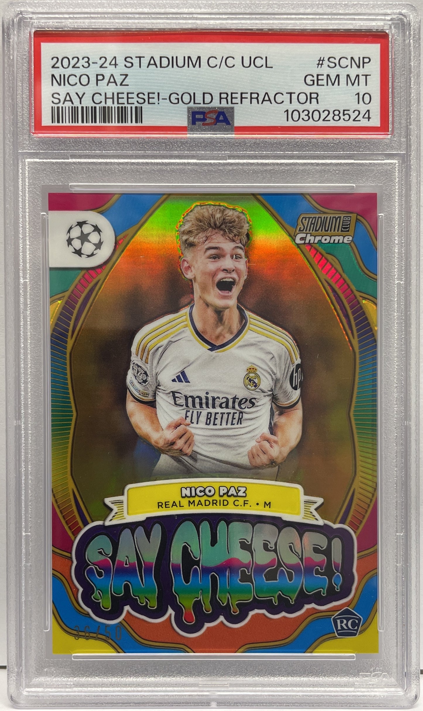 PSA 10 - Nico Paz Say Rookie Cheese Gold Refractor - Topps Stadium Chrome 2023/24