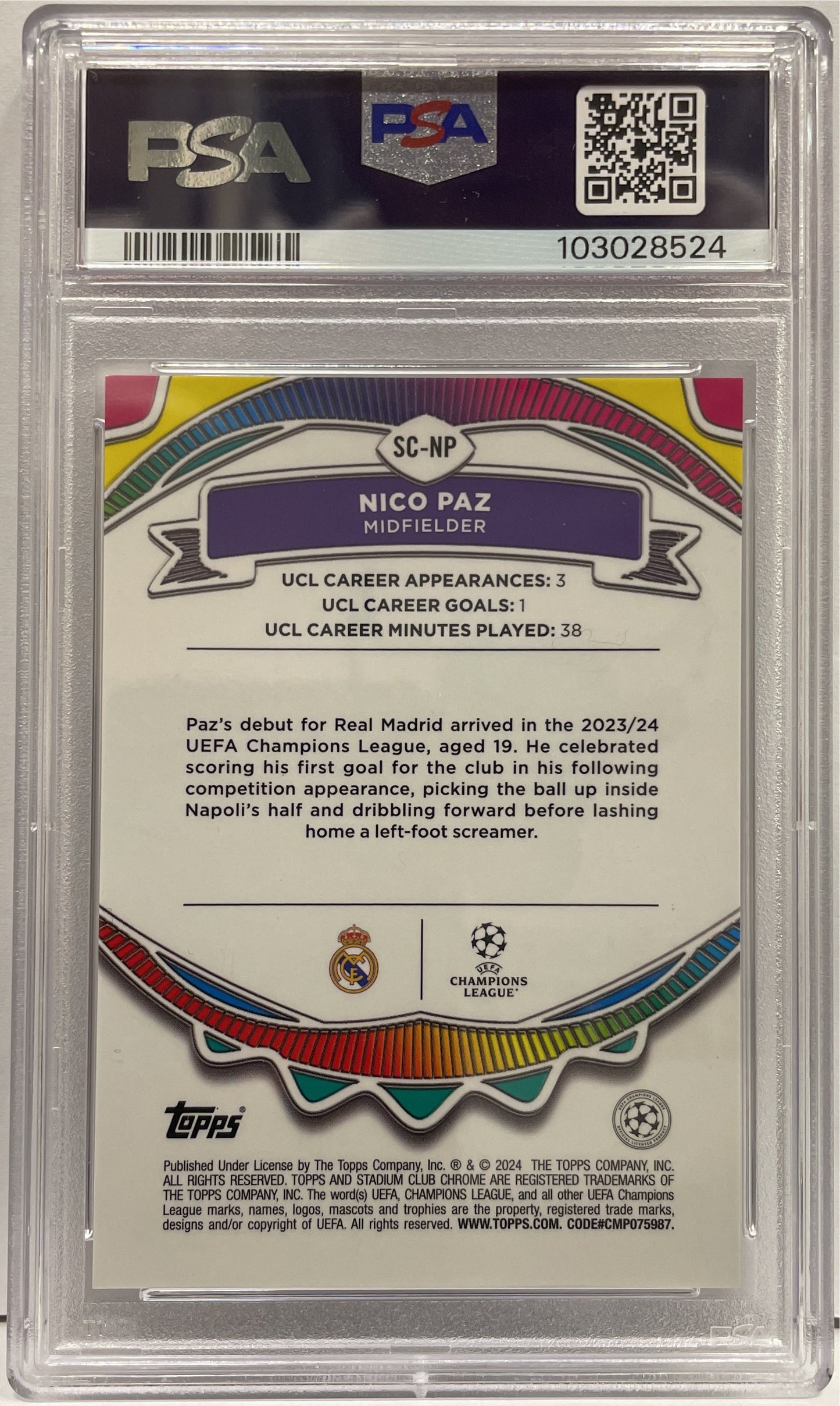 PSA 10 - Nico Paz Say Rookie Cheese Gold Refractor - Topps Stadium Chrome 2023/24
