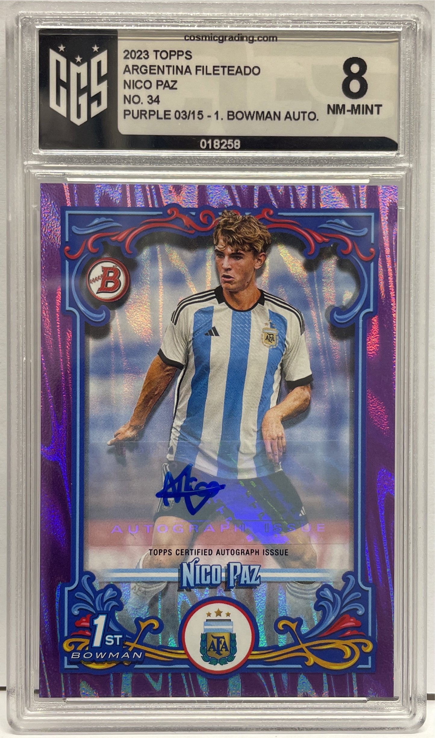 CGS 8 - Nico Paz 3/15 1ST Bowman Purple - Topps Argentina Fileteado 2023