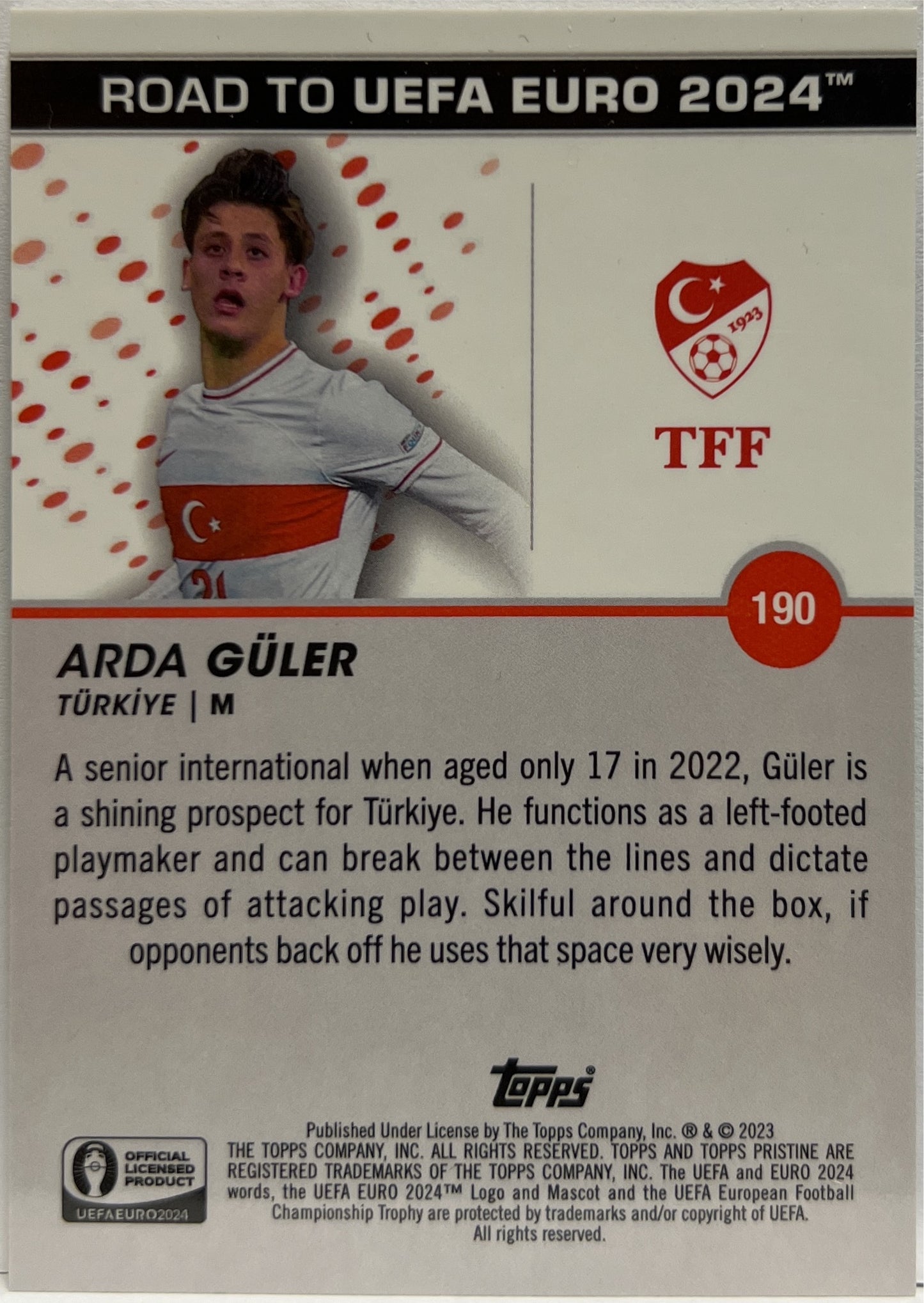 Arda Guler 21/125 National Debut Green Topps Pristine Road To Euro 2024