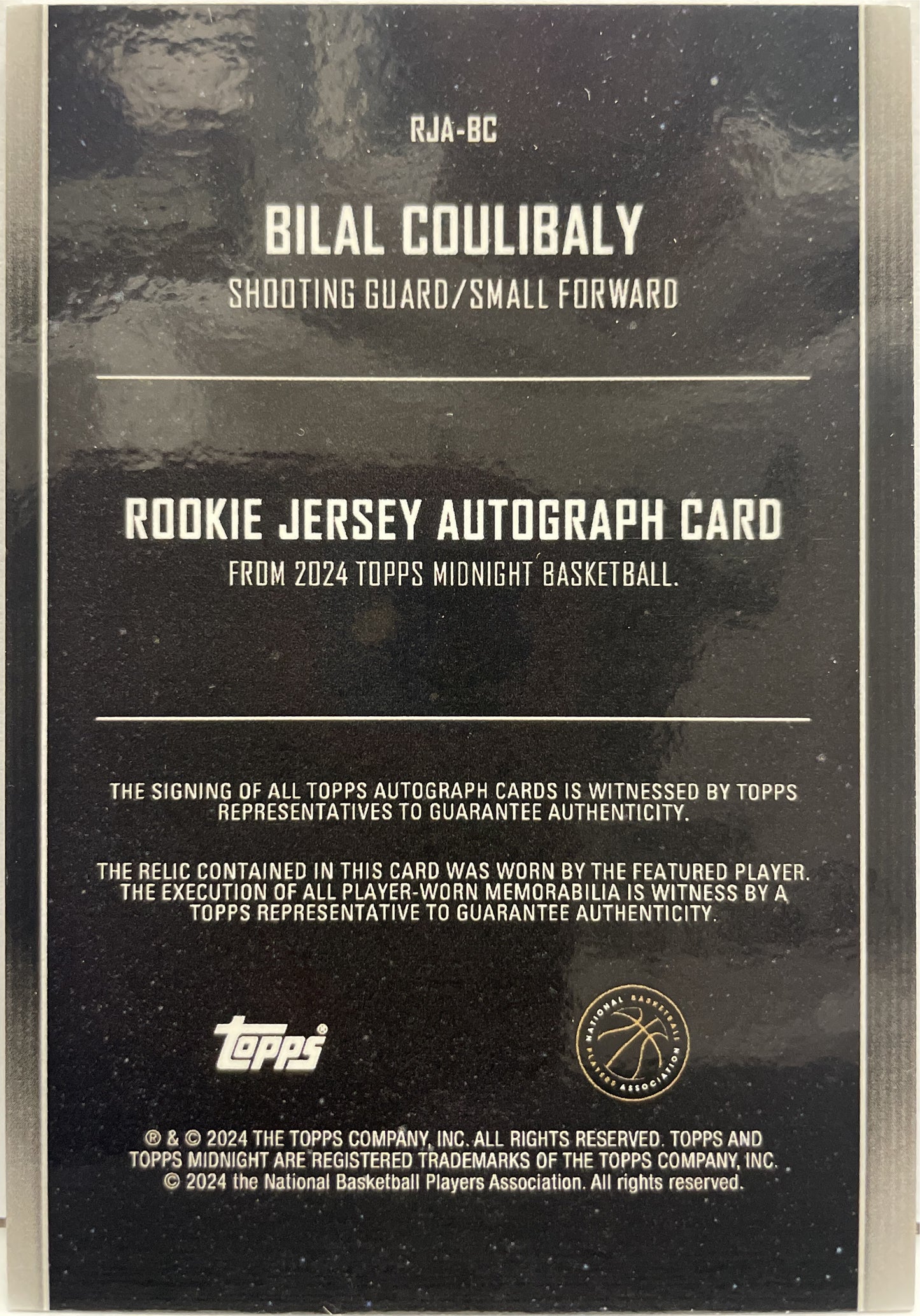 Bilal Coulibaly 137/199 Rookie Patch Autograph Topps Midnight Basketball NBA 2023/24