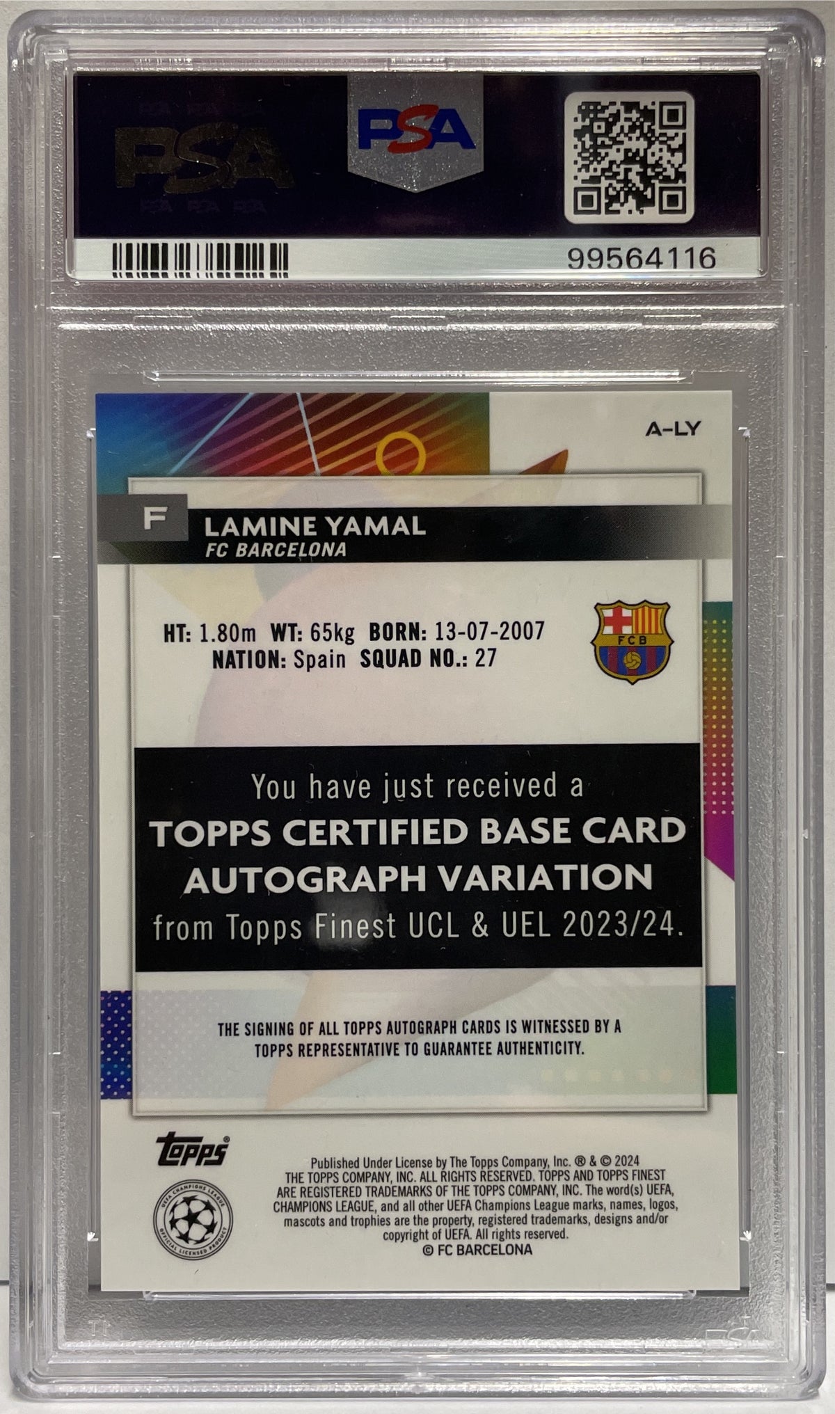 Lamone Yamal Rookie Autograph Topps Finest UCC 2023/24 PSA 10