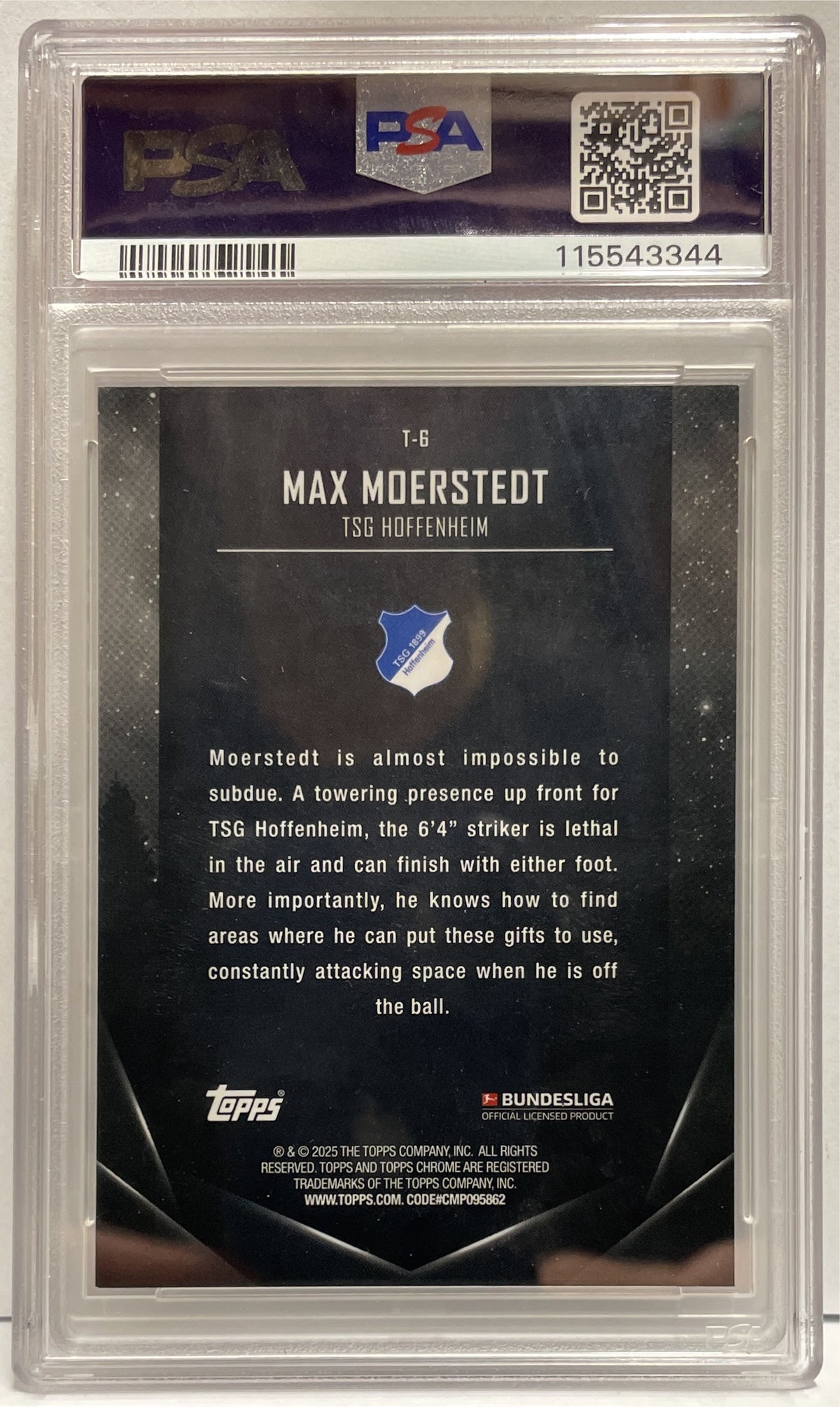 Max Moerstedt 1/1 Twilight Black Light Topps Midnight Bundesliga 2024/25 PSA 9