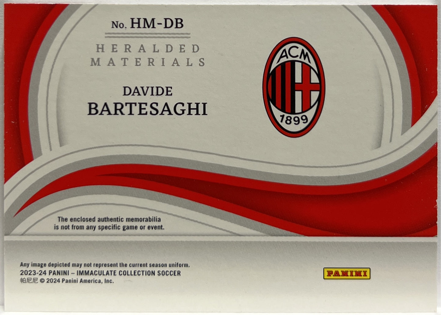 Davide Bartesaghi 47/99 Rookie Patch Immaculate Collection 2023/24