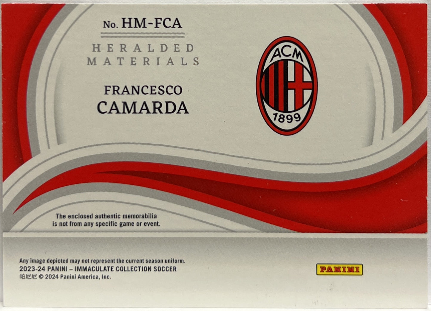 Francesco Camarda 10/25 Rookie Patch Heralded Materials Blue Immaculate Collection 2023/24