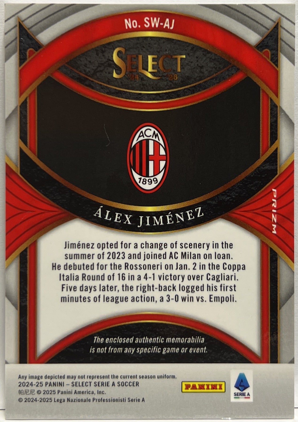 Alex Jimenez Rookie Patch Swatches Select Serie A 2024/25 .2