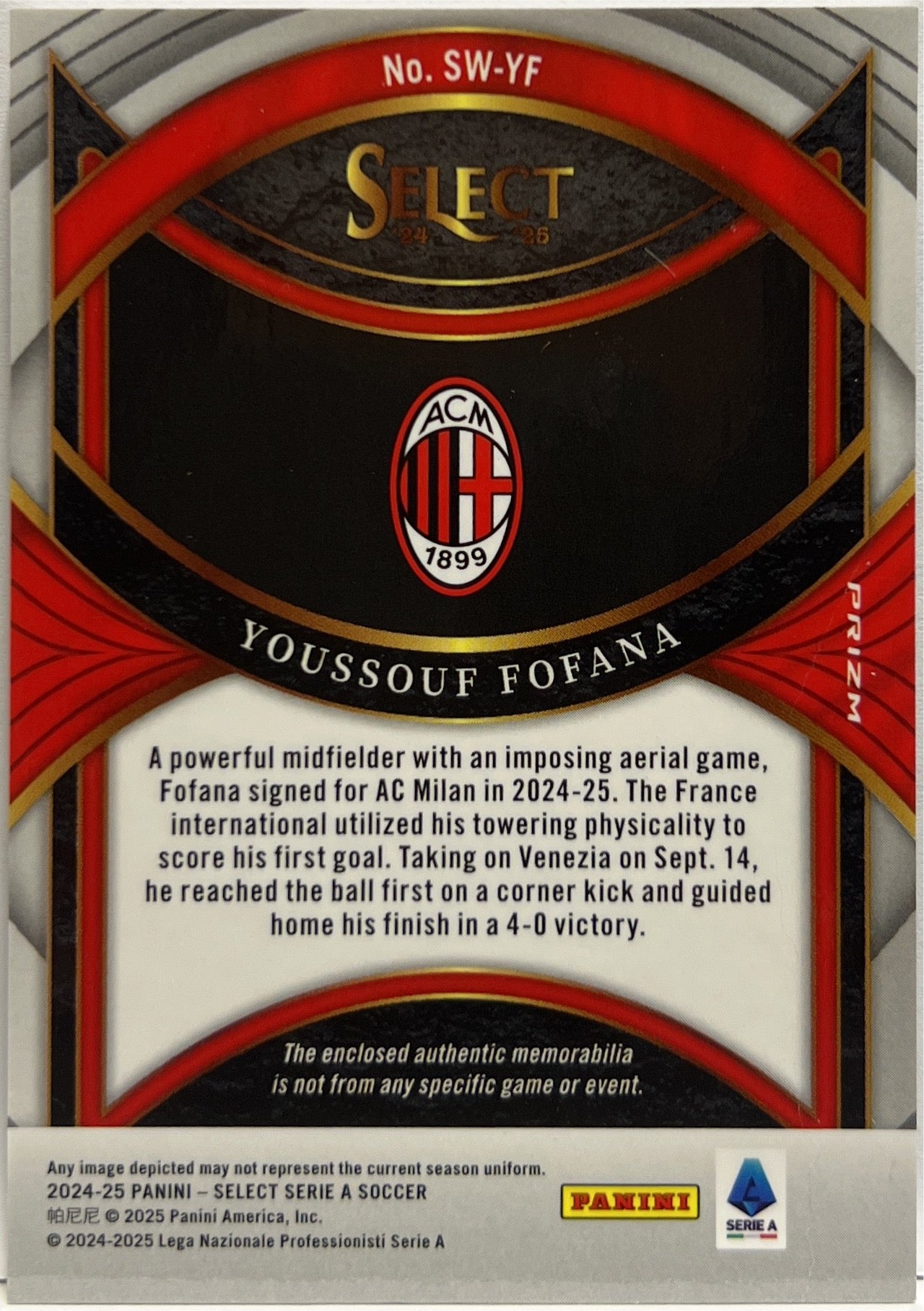 Youssouf Fofana Patch Swatches Select Serie A 2024/25