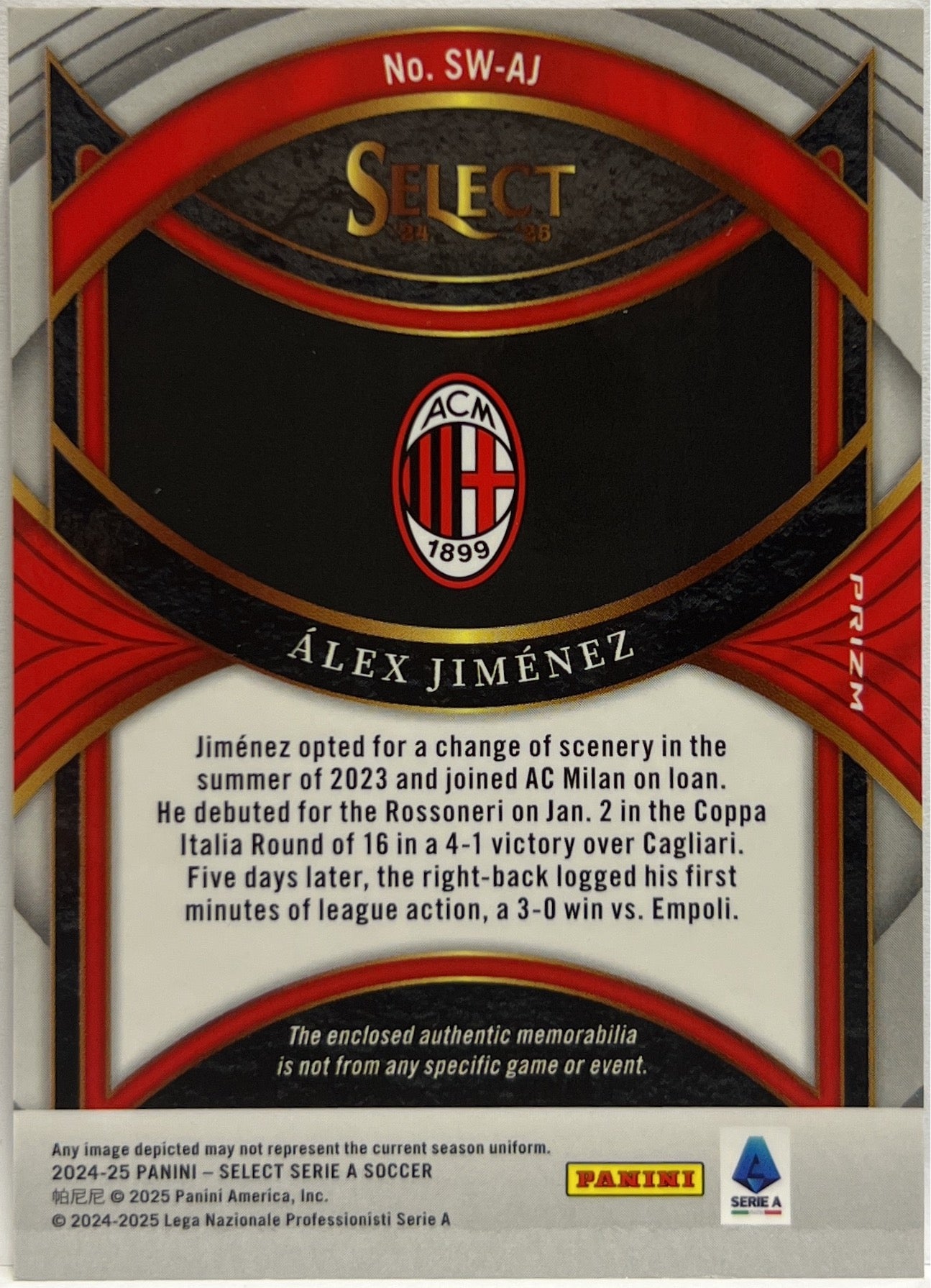 Alex Jimenez Rookie Patch Swatches Select Serie A 2024/25