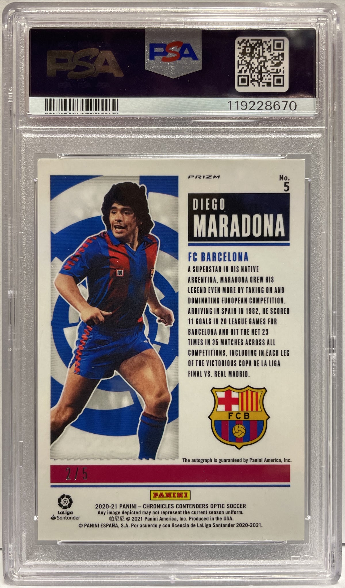 Diego Maradona 2/5 Autograph Historic Ticket Optic Contenders Panini Chronicles 2019/20 PSA 6 Auto 9