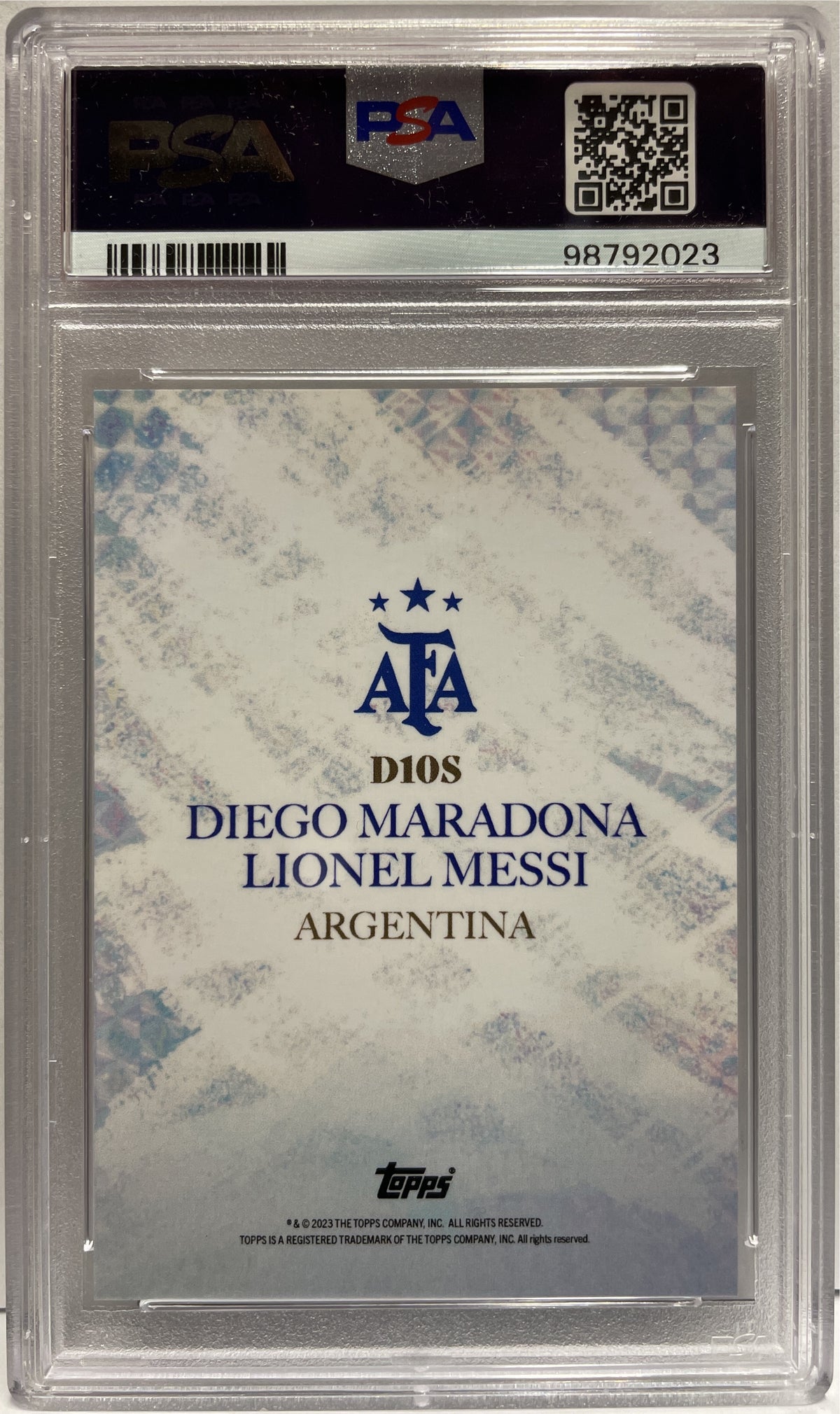 Diego Maradona Lionel Messi D10S Topps Argentina World Champion 2023 PSA 10